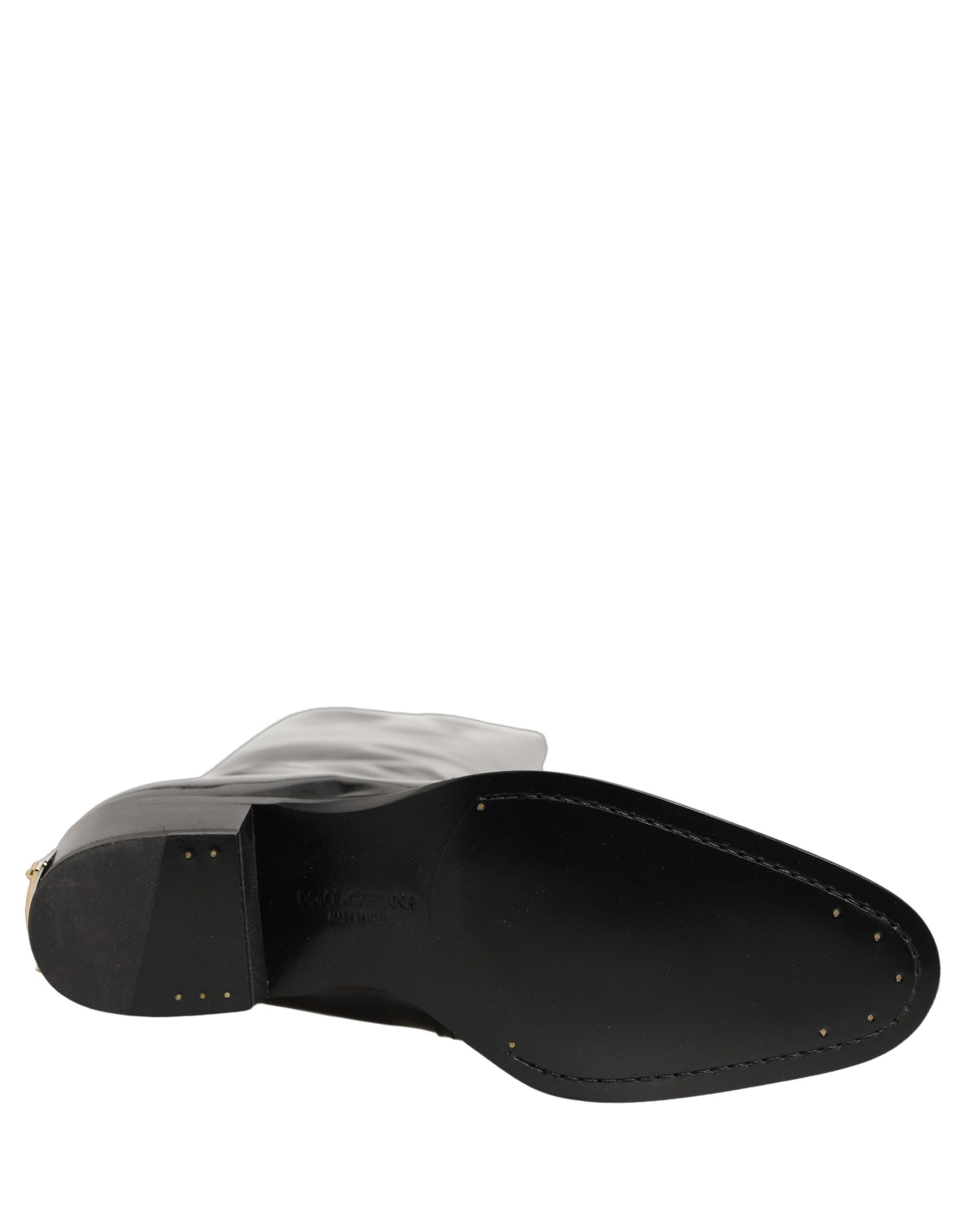 Dolce & Gabbana Black Leather Knee High Heels Boots Shoes | Regal Royce