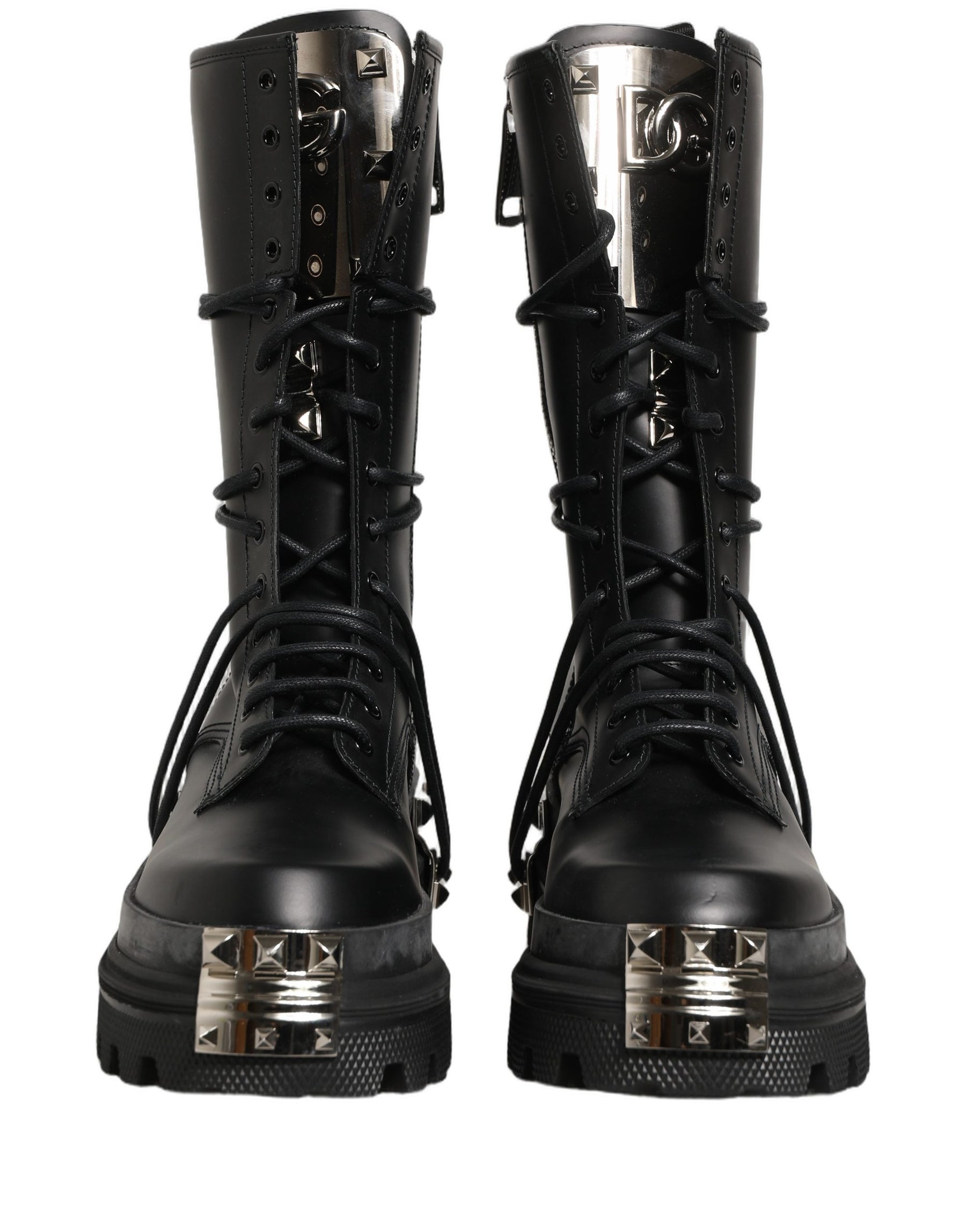 Dolce & Gabbana Black Stud Platform Combat High Boots Shoes | Regal Royce