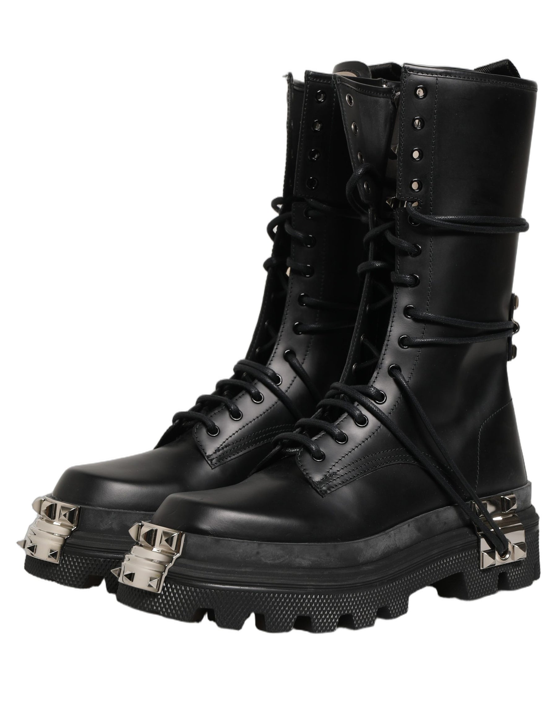 Dolce & Gabbana Black Stud Platform Combat High Boots Shoes | Regal Royce