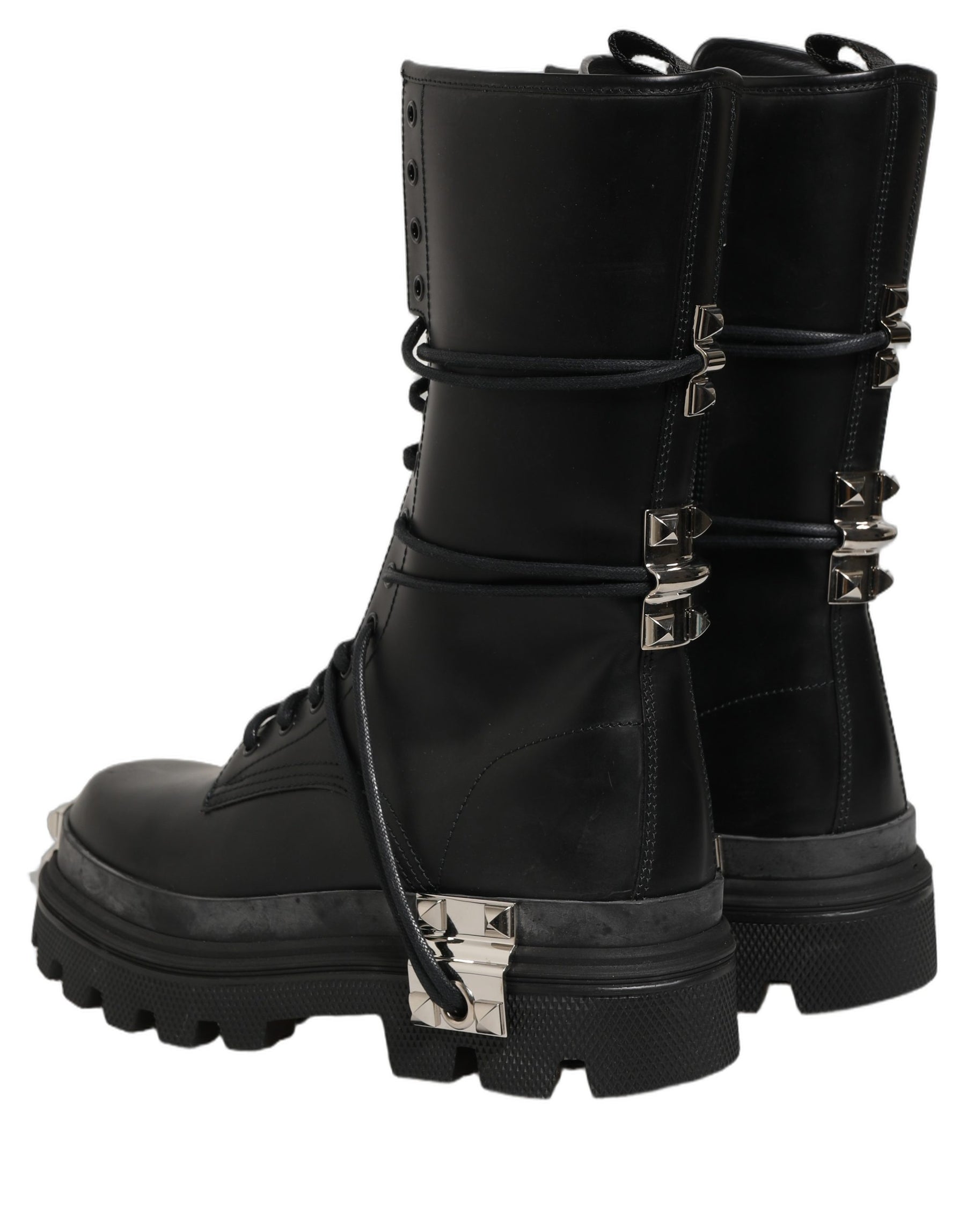 Dolce & Gabbana Black Stud Platform Combat High Boots Shoes | Regal Royce