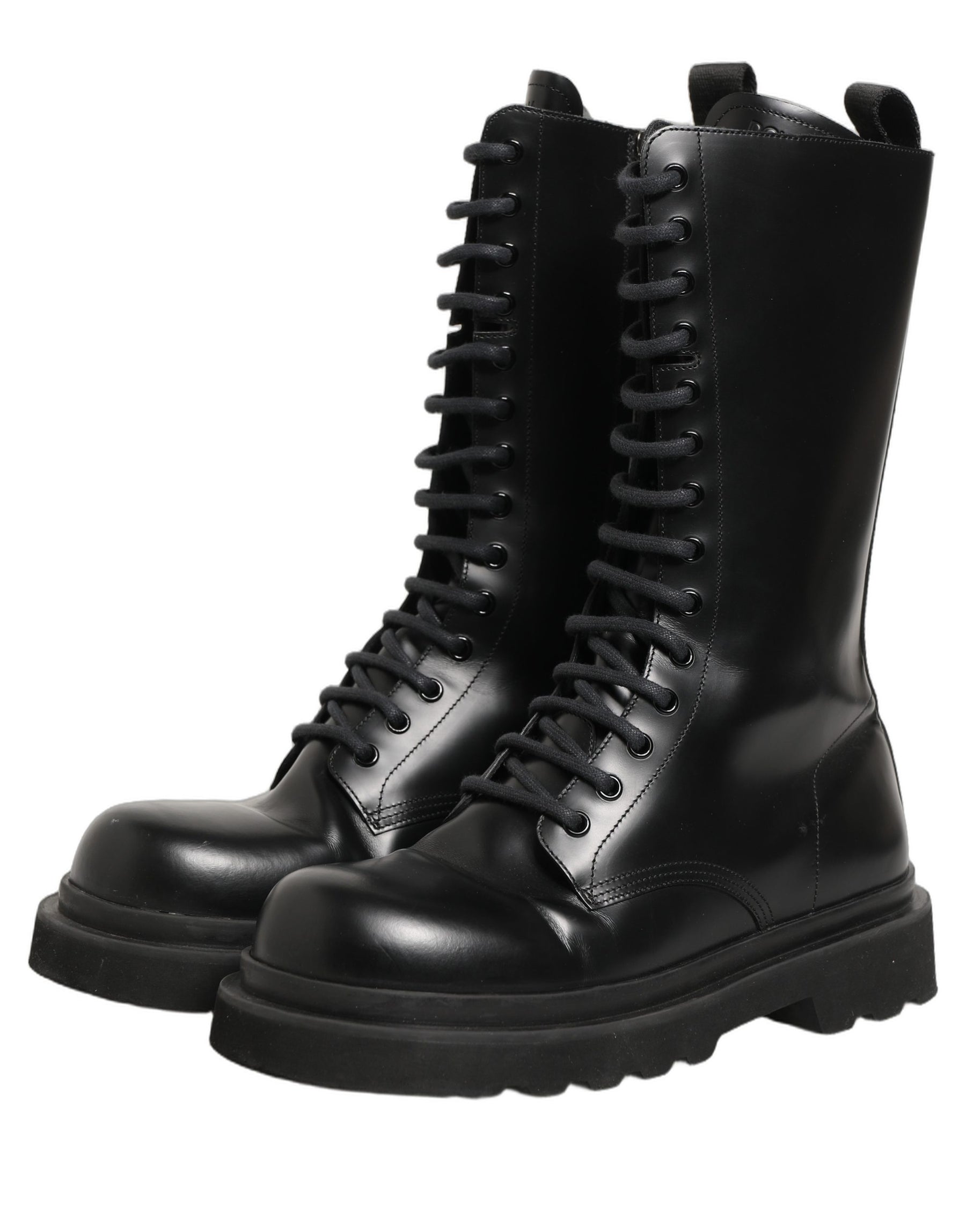Dolce & Gabbana Black Leather Lace Up Men Combat Boots Shoes | Regal Royce
