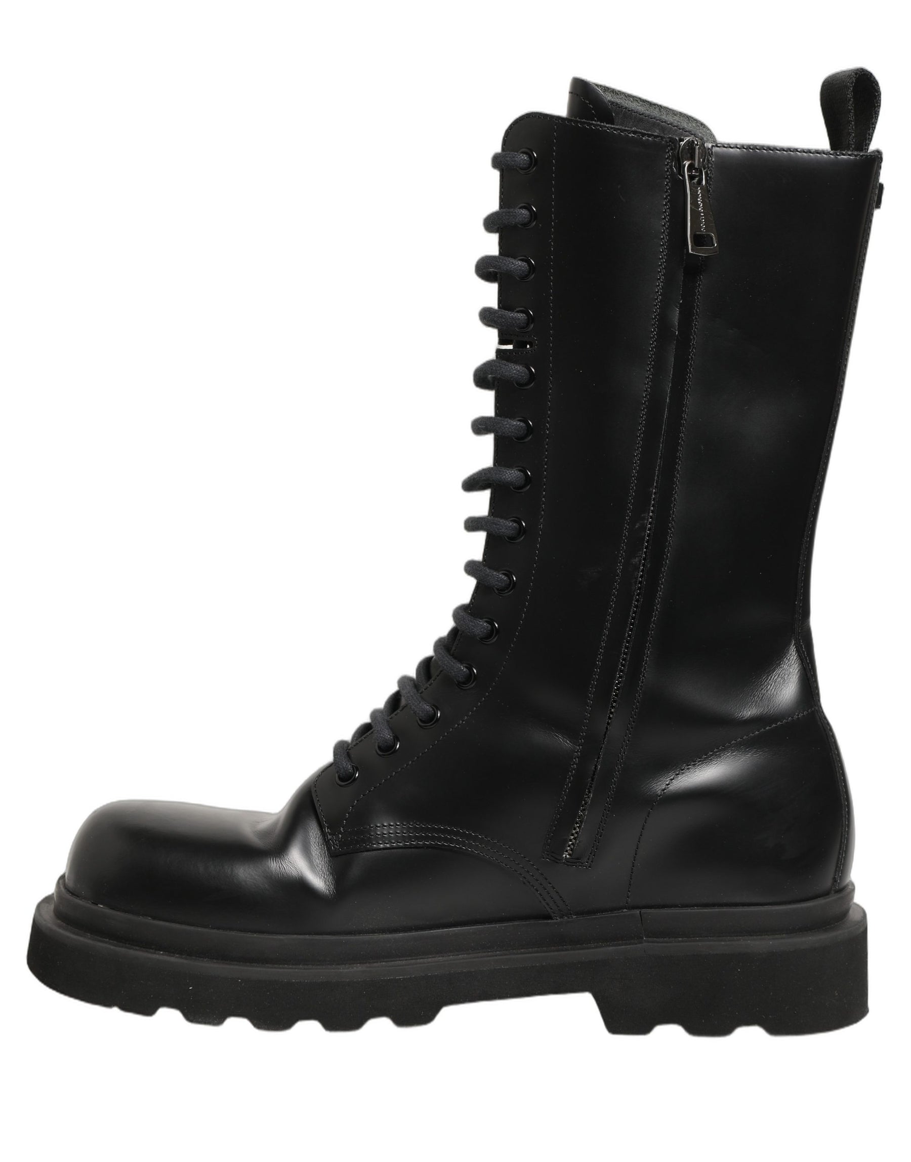 Dolce & Gabbana Black Leather Lace Up Men Combat Boots Shoes | Regal Royce