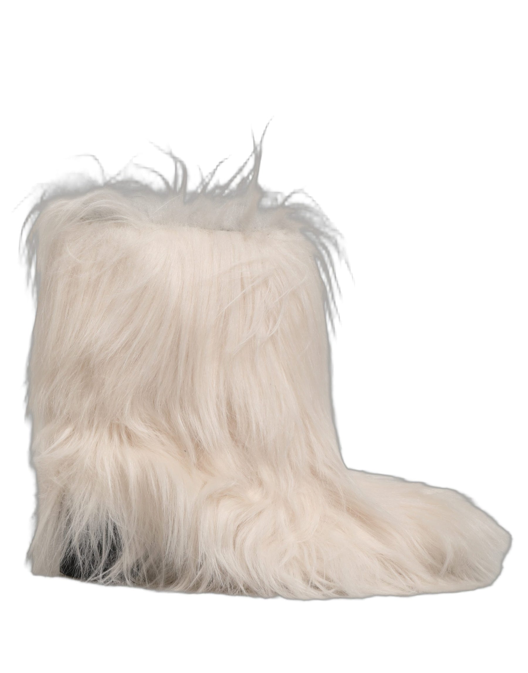 Dolce & Gabbana White Faux Fur Mid Calf Men Boots Shoes | Regal Royce