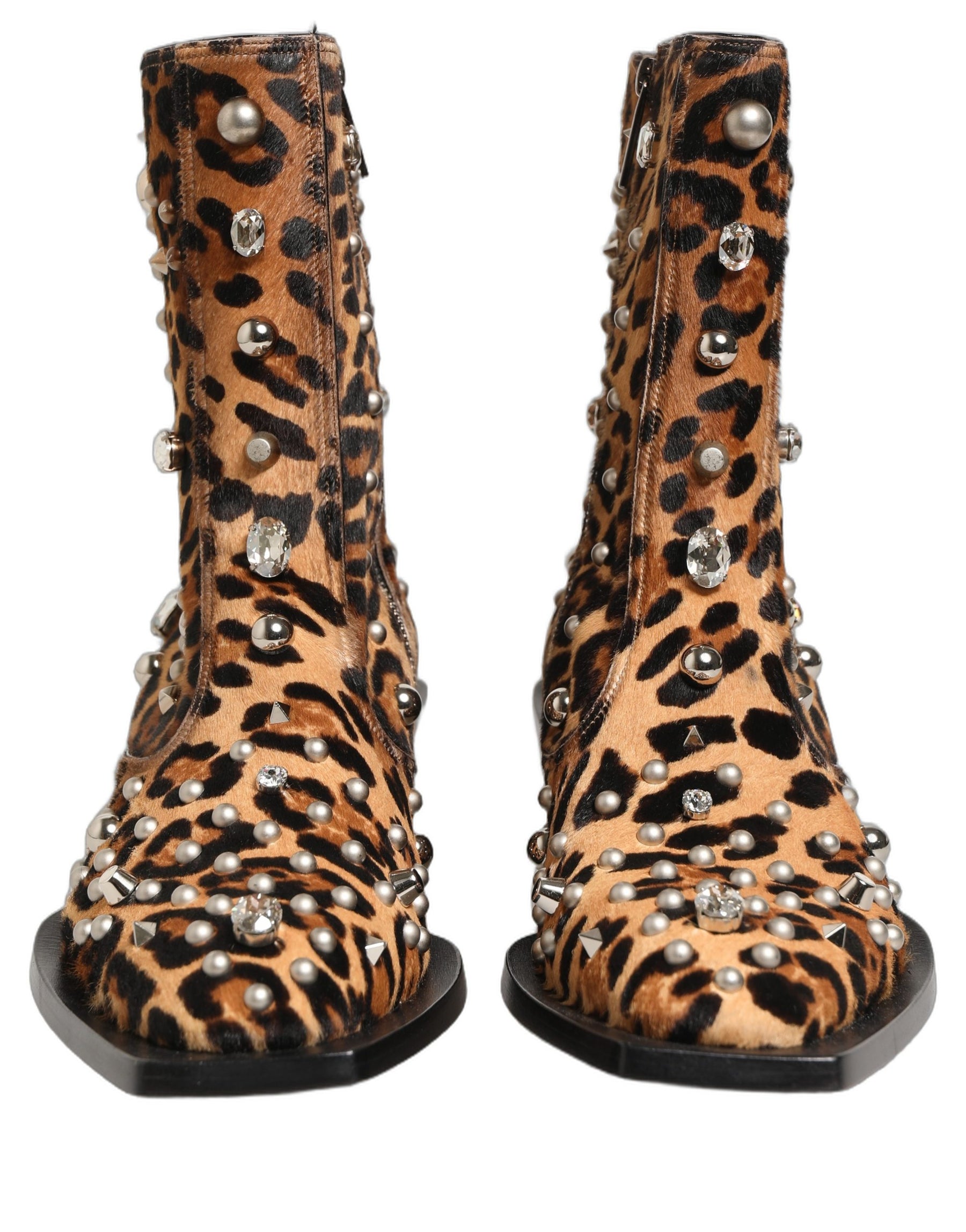 Dolce & Gabbana Brown Leopard Embellished Mid Calf Men Boots Shoes | Regal Royce