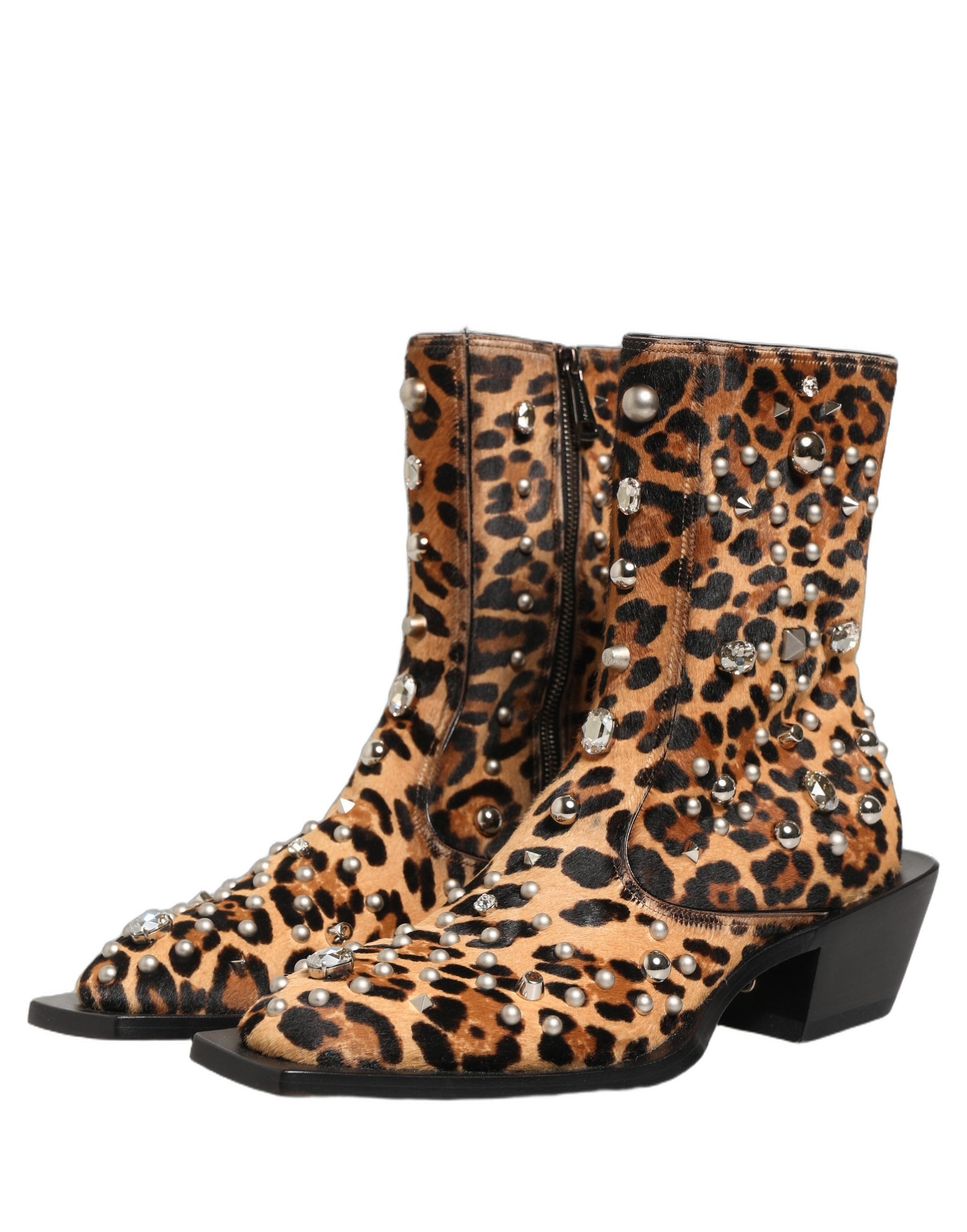 Dolce & Gabbana Brown Leopard Embellished Mid Calf Men Boots Shoes | Regal Royce