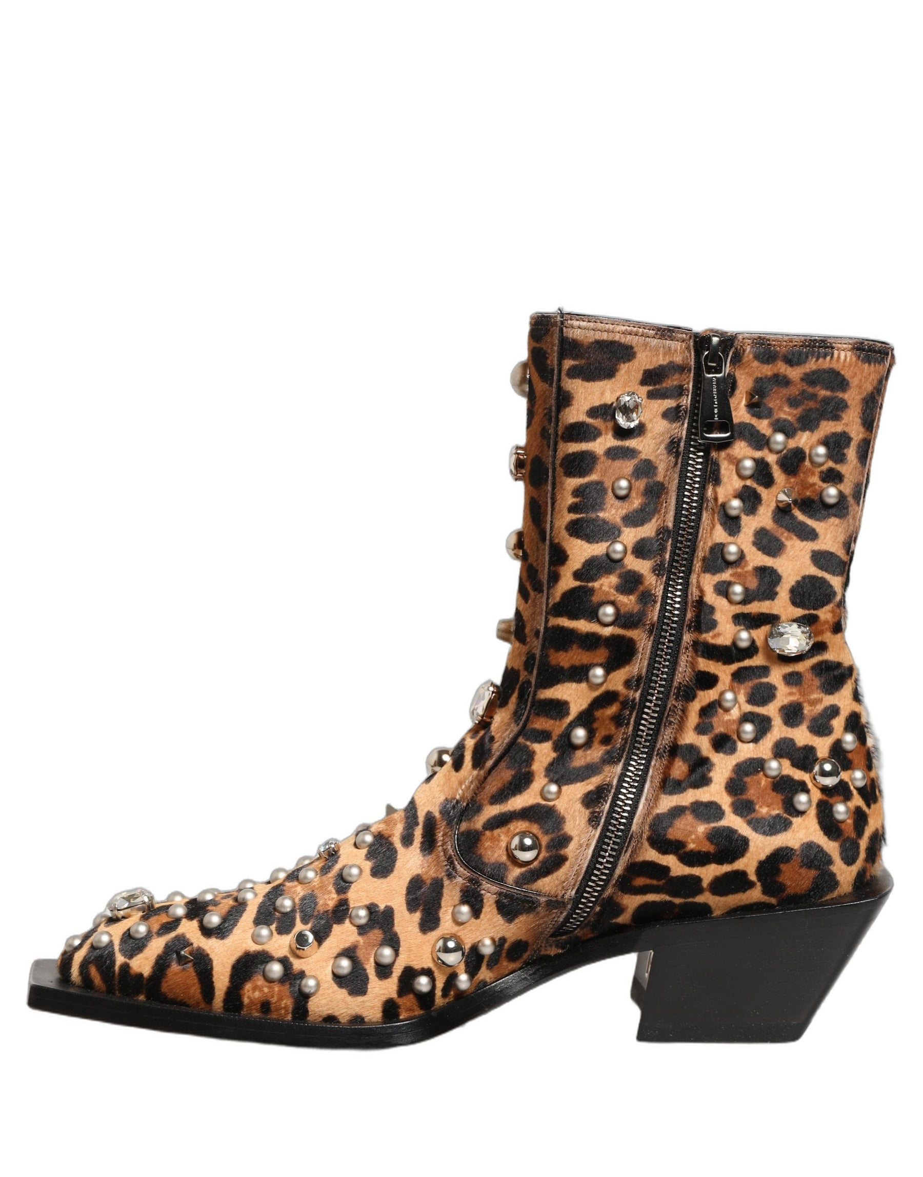 Dolce & Gabbana Brown Leopard Embellished Mid Calf Men Boots Shoes | Regal Royce