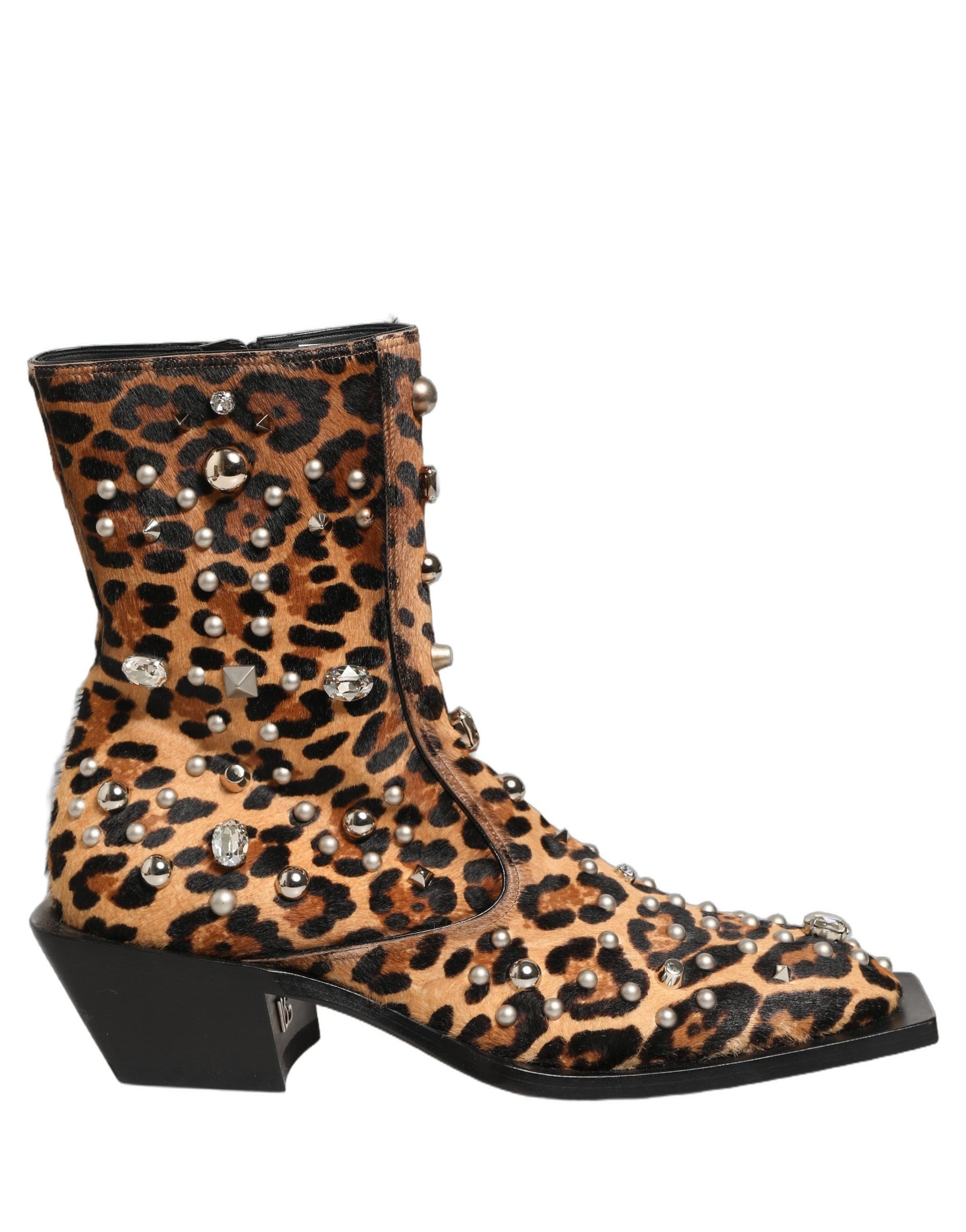Dolce & Gabbana Brown Leopard Embellished Mid Calf Men Boots Shoes | Regal Royce