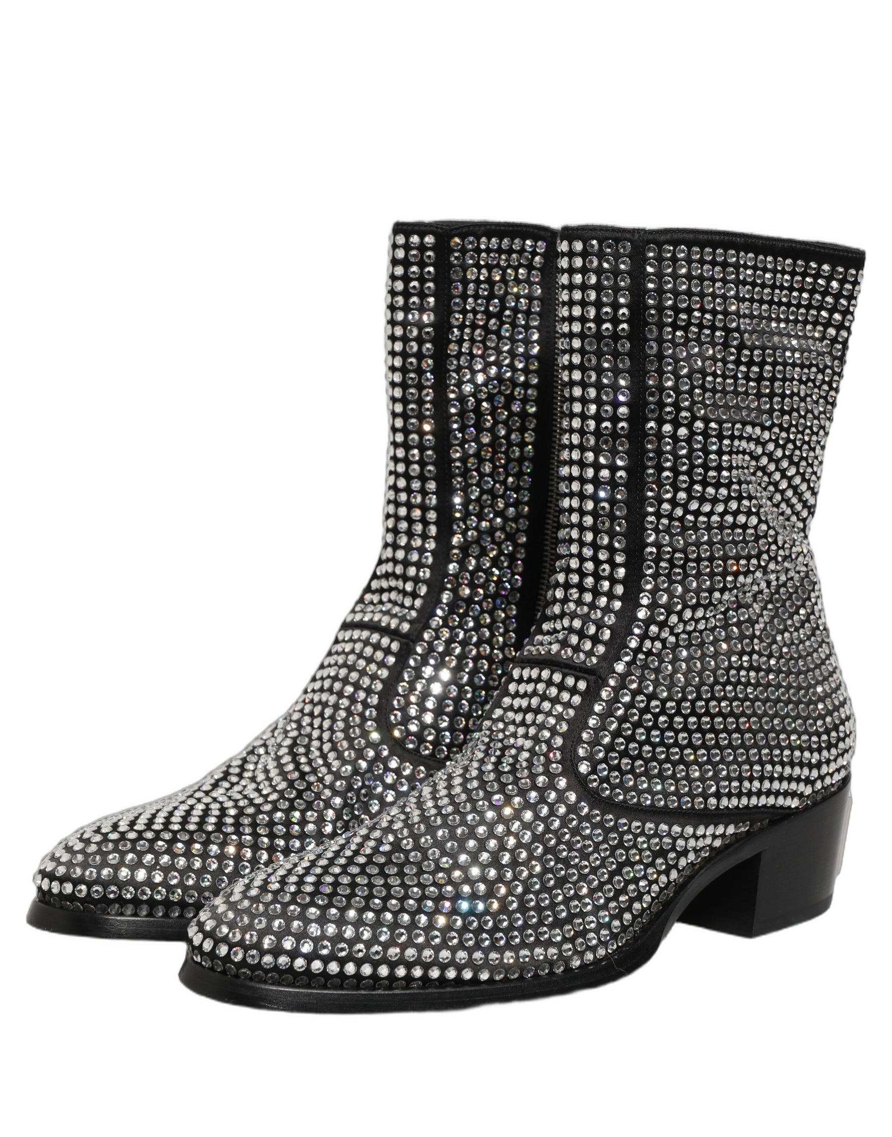 Dolce & Gabbana Black Crystal Embellished Ankle Boots Shoes | Regal Royce