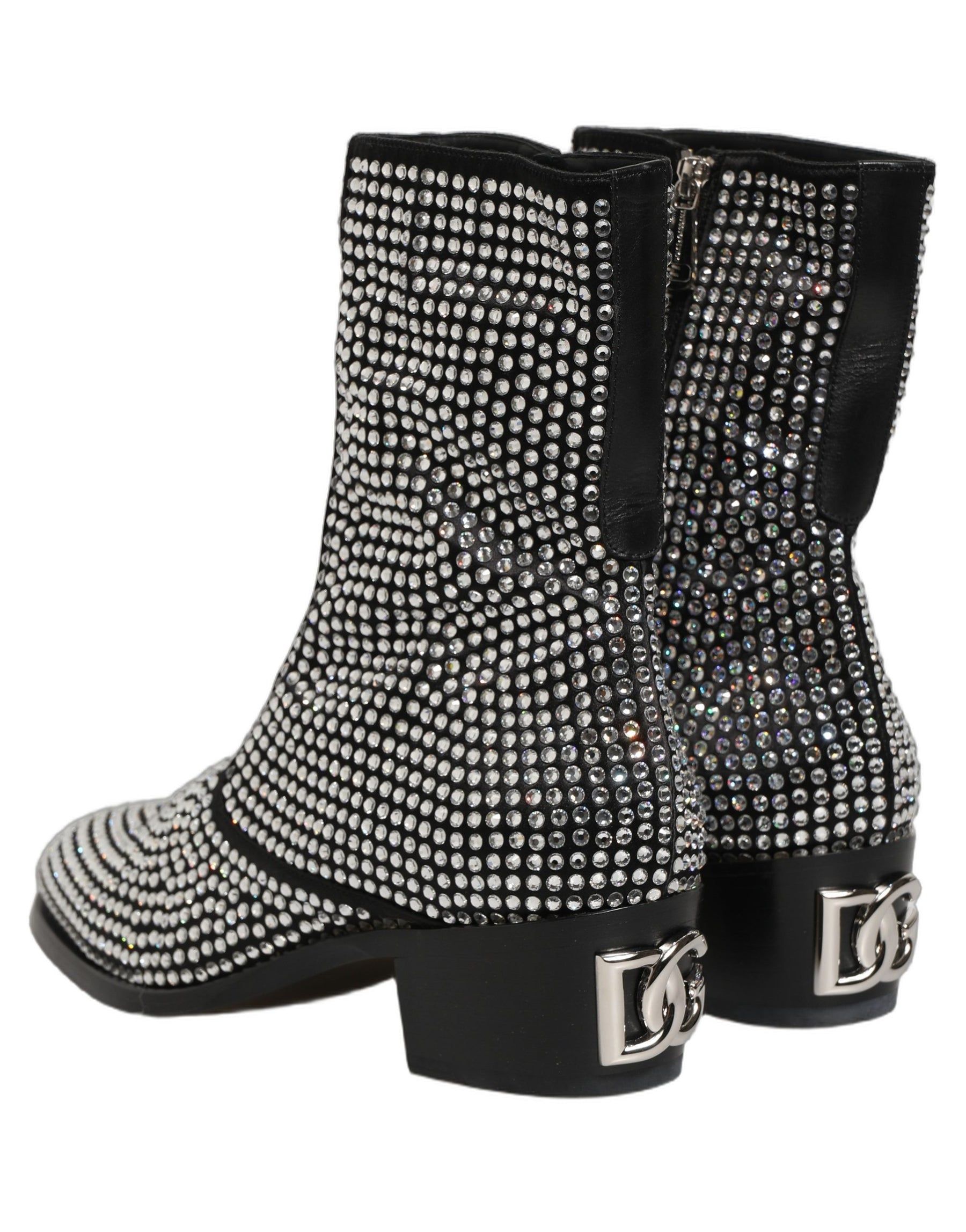 Dolce & Gabbana Black Crystal Embellished Ankle Boots Shoes | Regal Royce
