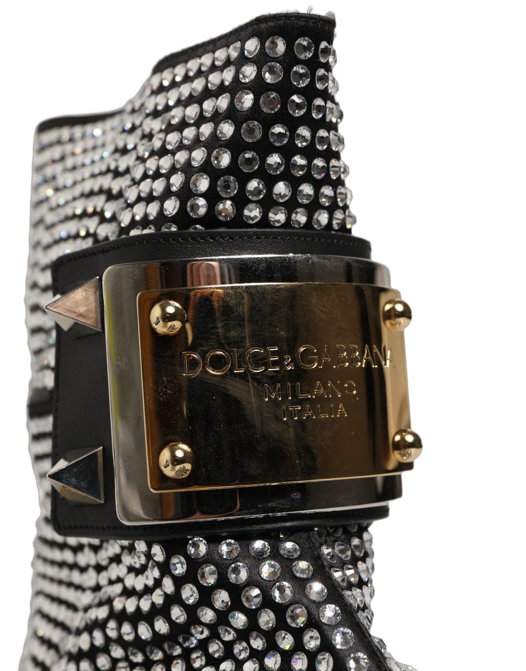 Dolce & Gabbana Black Crystal Embellished Short Boots Shoes | Regal Royce