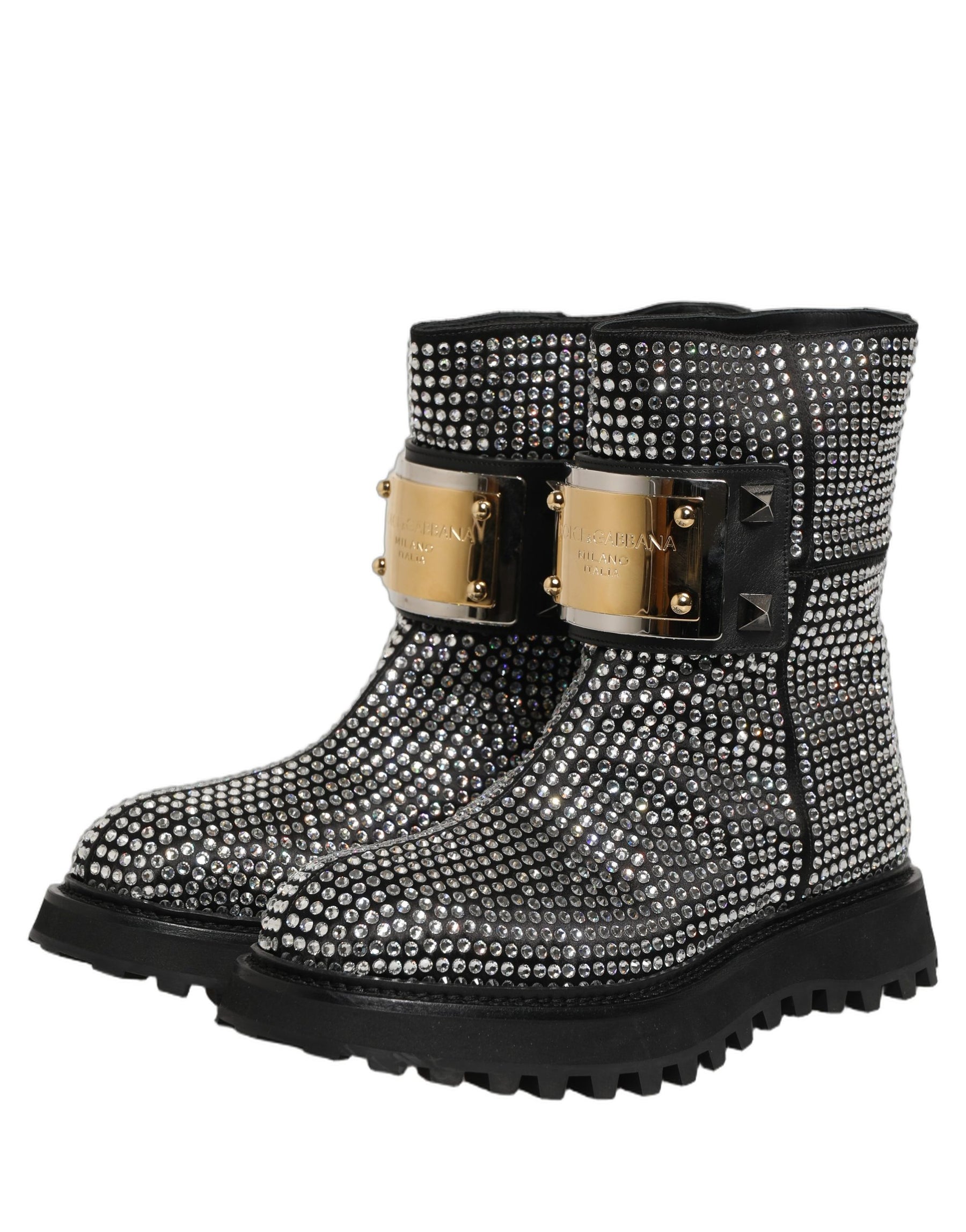 Dolce & Gabbana Black Crystal Embellished Short Boots Shoes | Regal Royce