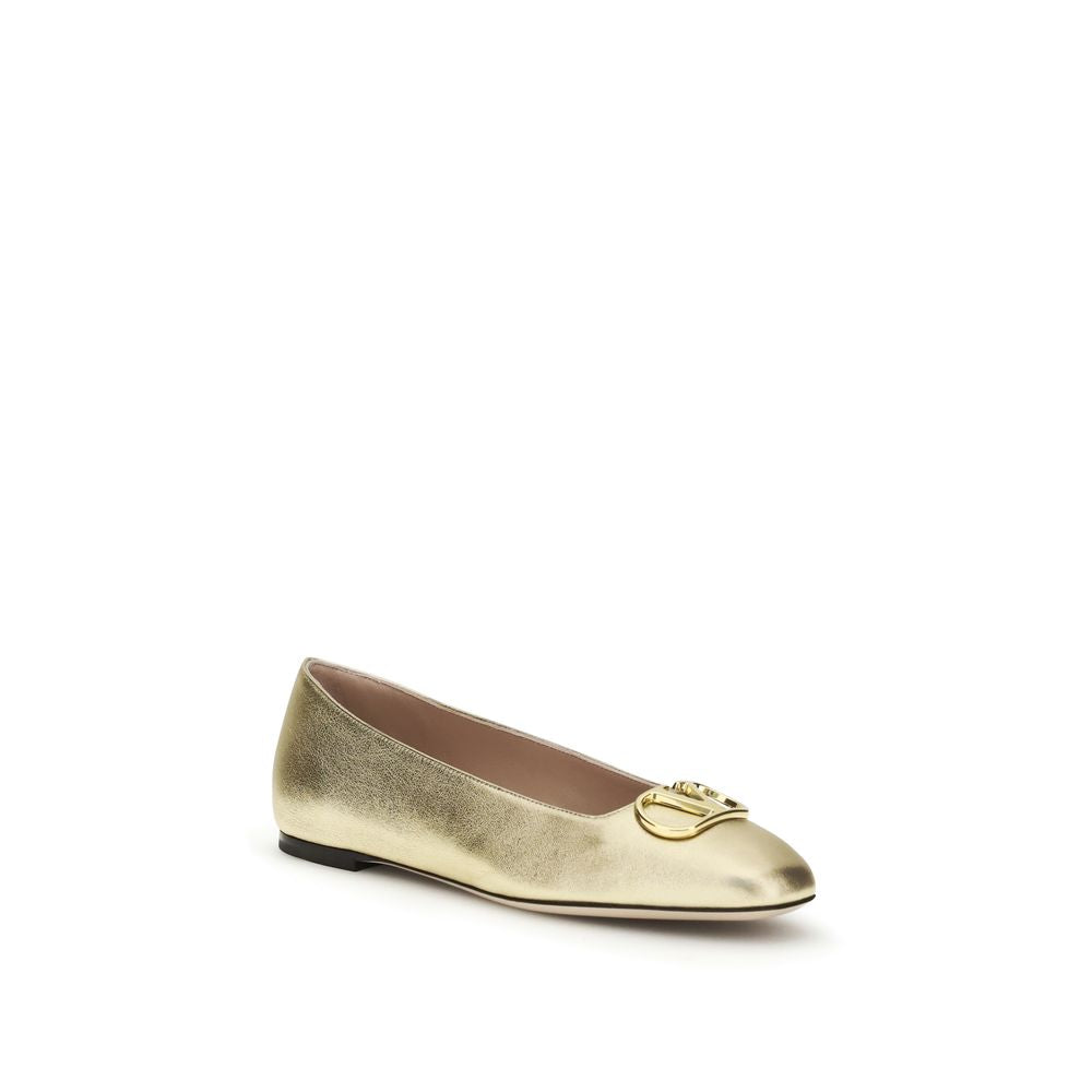 Valentino Garavani Gold Napa Leather / Calf Bos Taurus Ballet Flats | Regal Royce
