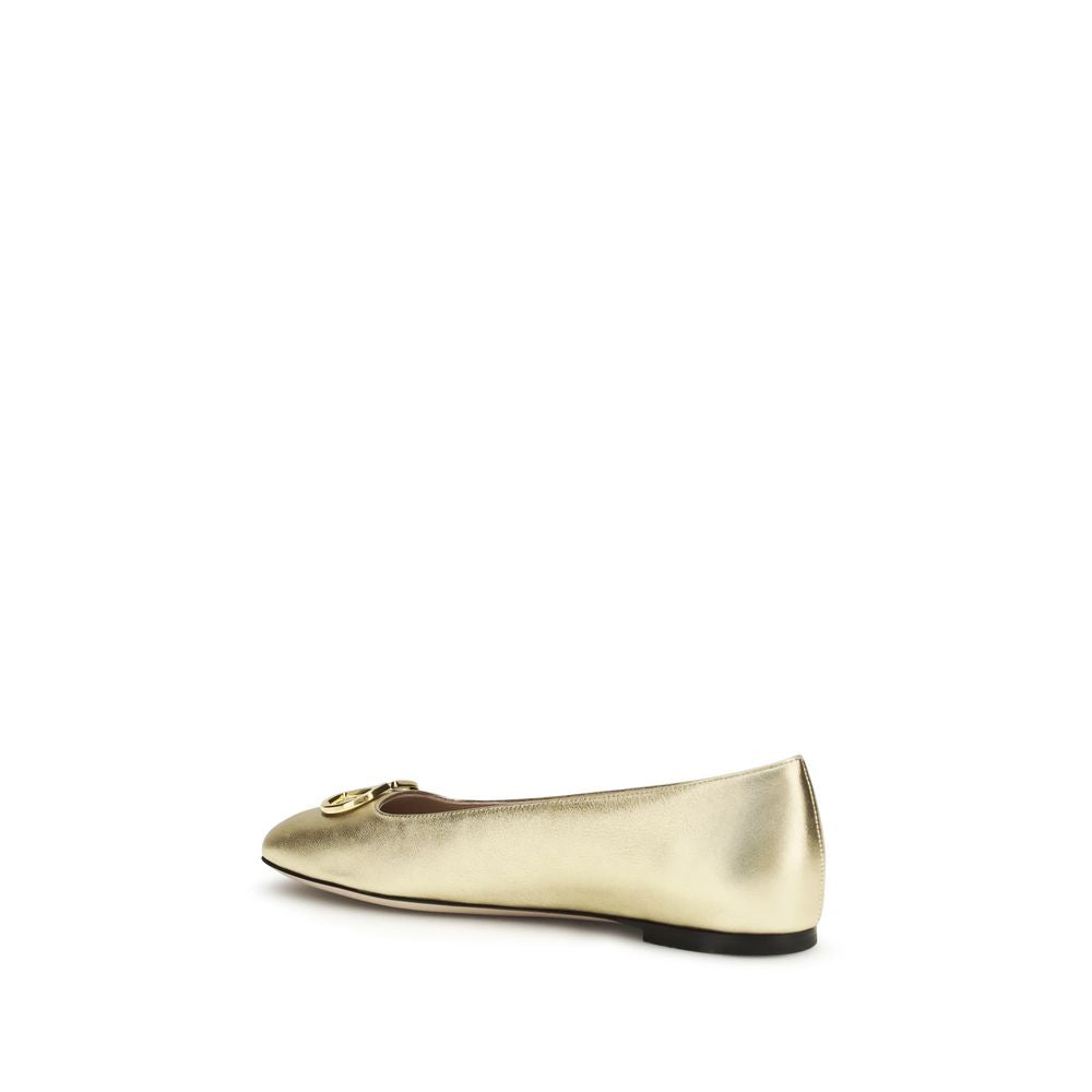 Valentino Garavani Gold Napa Leather / Calf Bos Taurus Ballet Flats | Regal Royce