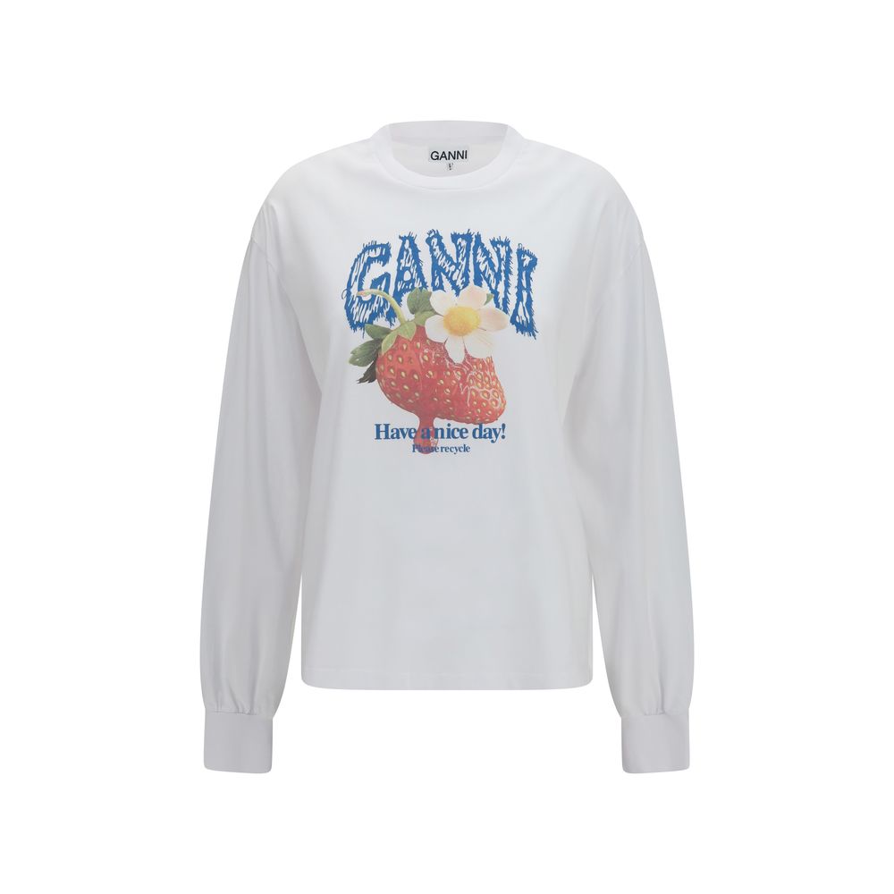 Ganni White Cotton Long Sleeve T-Shirt | Regal Royce