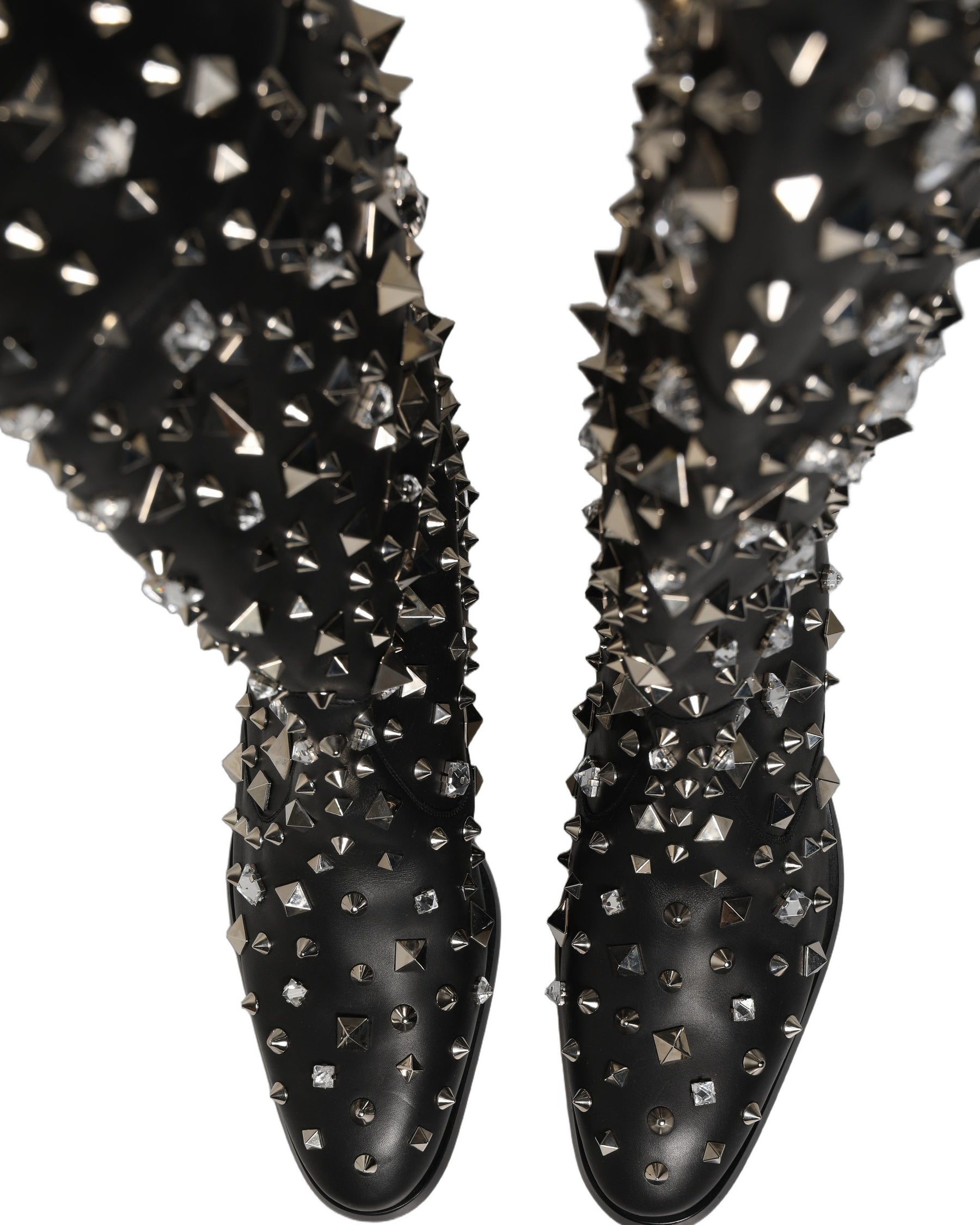 Dolce & Gabbana Black Crystal Embellished High Boots Shoes | Regal Royce
