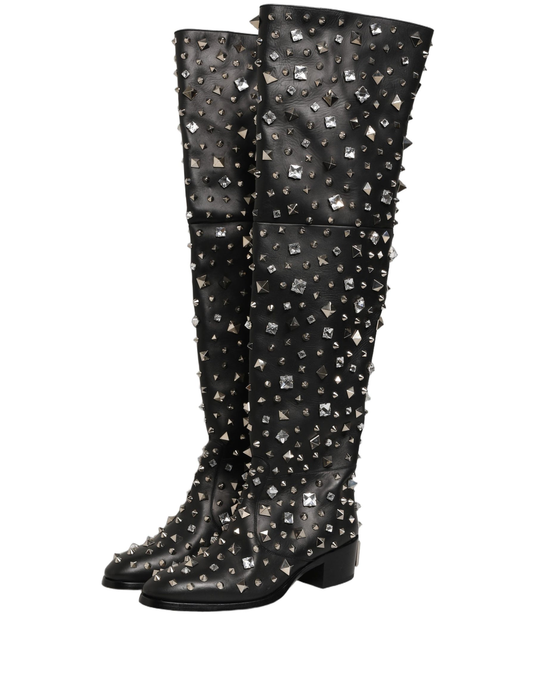 Dolce & Gabbana Black Crystal Embellished High Boots Shoes | Regal Royce