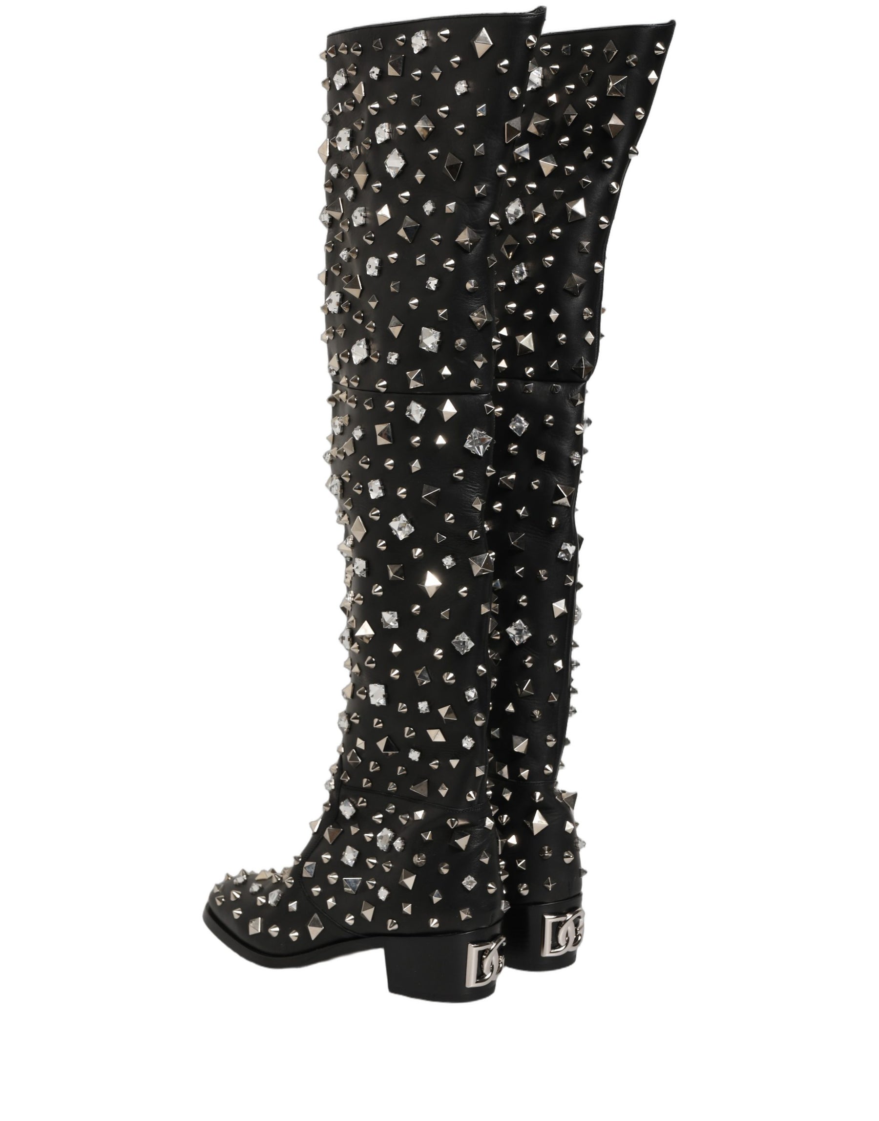 Dolce & Gabbana Black Crystal Embellished High Boots Shoes | Regal Royce