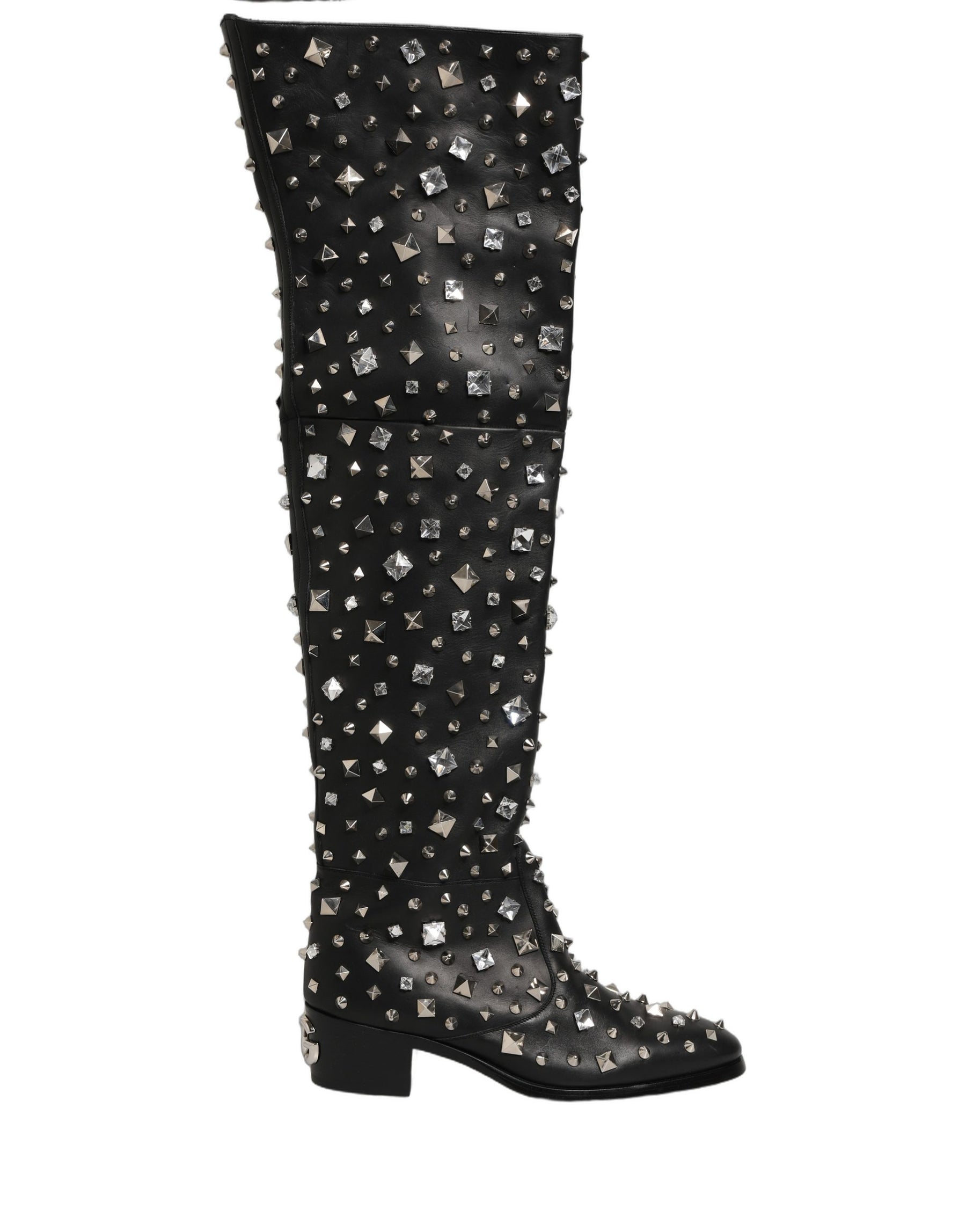 Dolce & Gabbana Black Crystal Embellished High Boots Shoes | Regal Royce