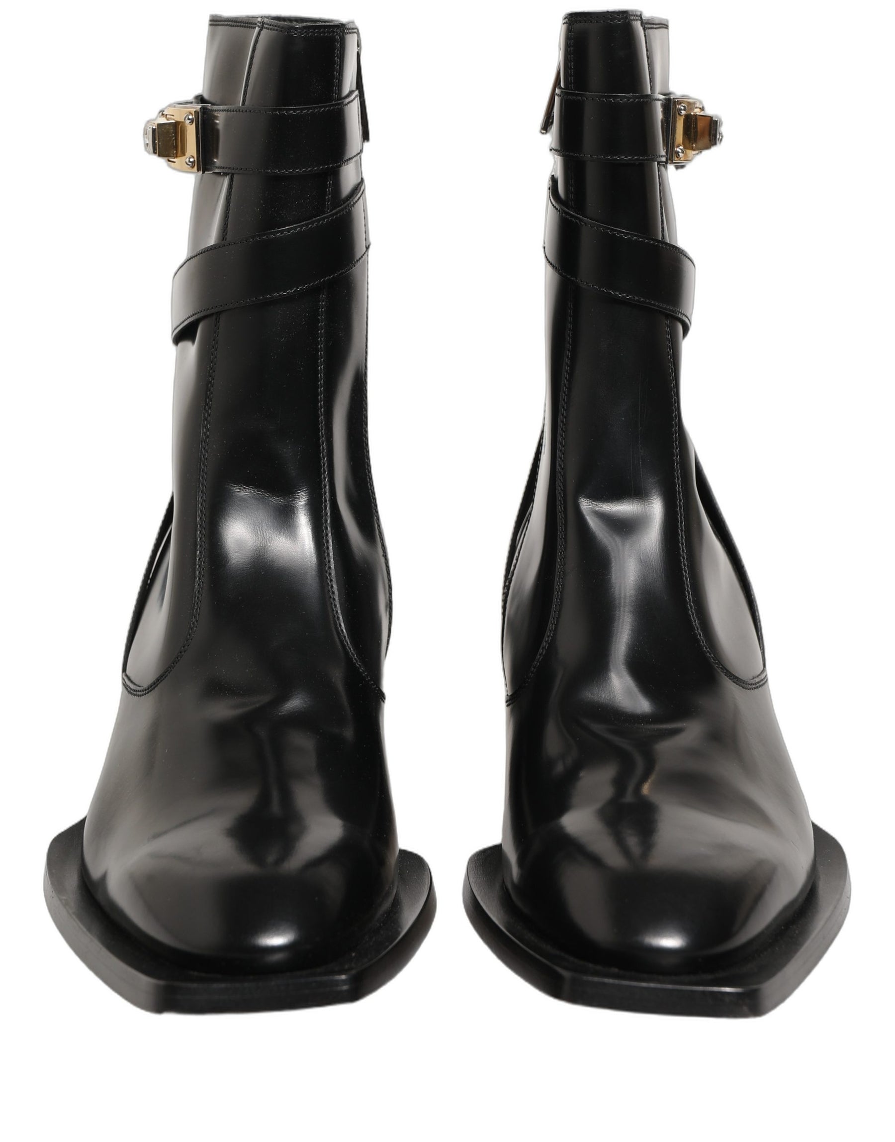 Dolce & Gabbana Black Leather DG Plaque Mid Calf Boots Shoes | Regal Royce