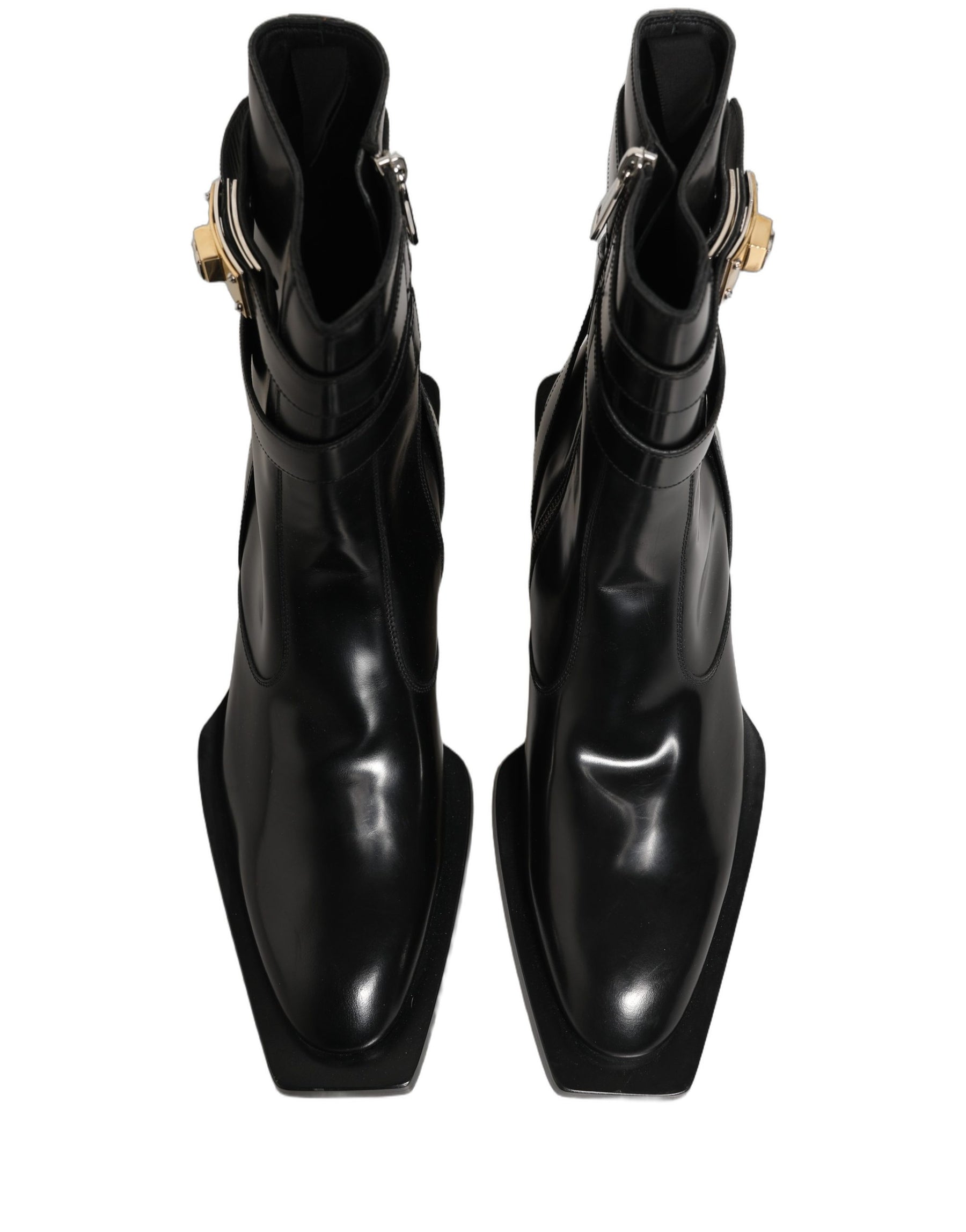 Dolce & Gabbana Black Leather DG Plaque Mid Calf Boots Shoes | Regal Royce