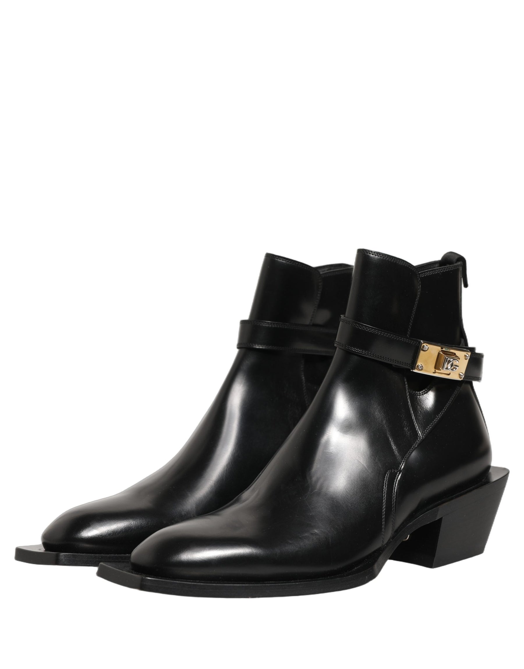 Dolce & Gabbana Black Leather DG Plaque Ankle Boots Shoes | Regal Royce