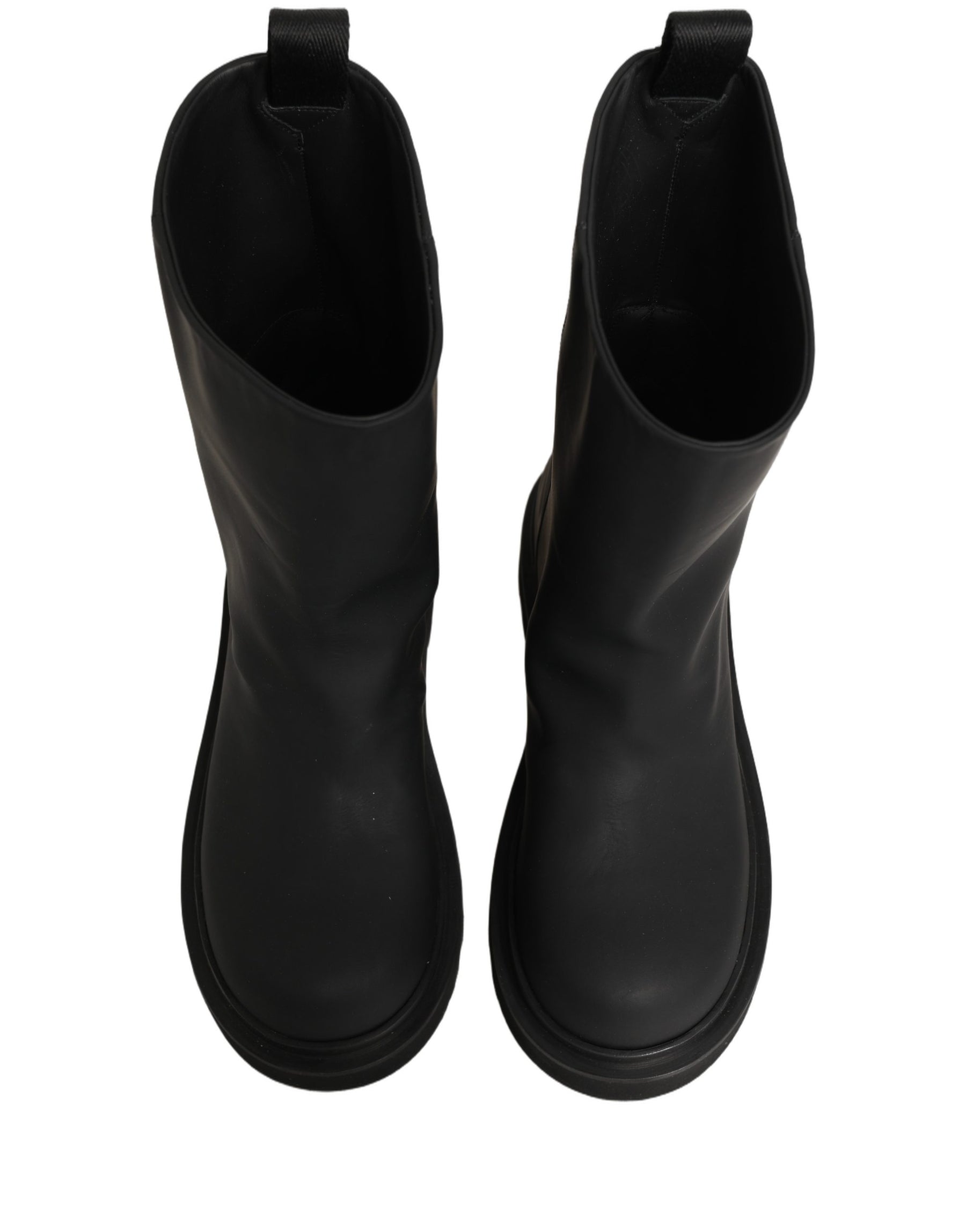 Dolce & Gabbana Black Leather Mid Calf Chunky Men Boots Shoes | Regal Royce
