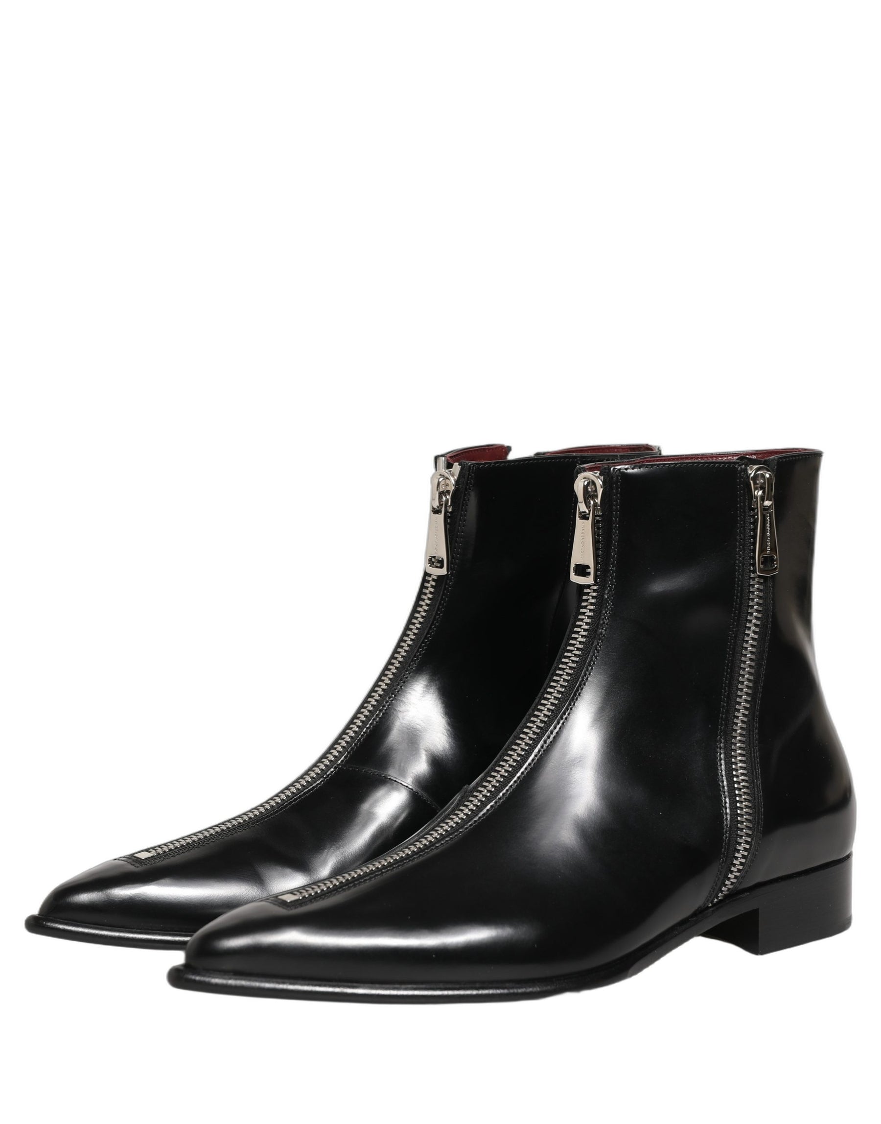 Dolce & Gabbana Black Leather Zipper Mid Calf Men Boots Shoes | Regal Royce