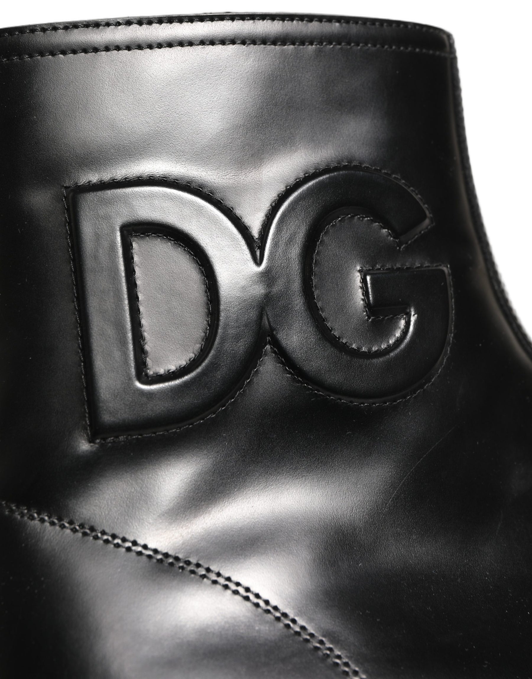 Dolce & Gabbana Black Leather Embossed Logo Ankle Boots Shoes | Regal Royce