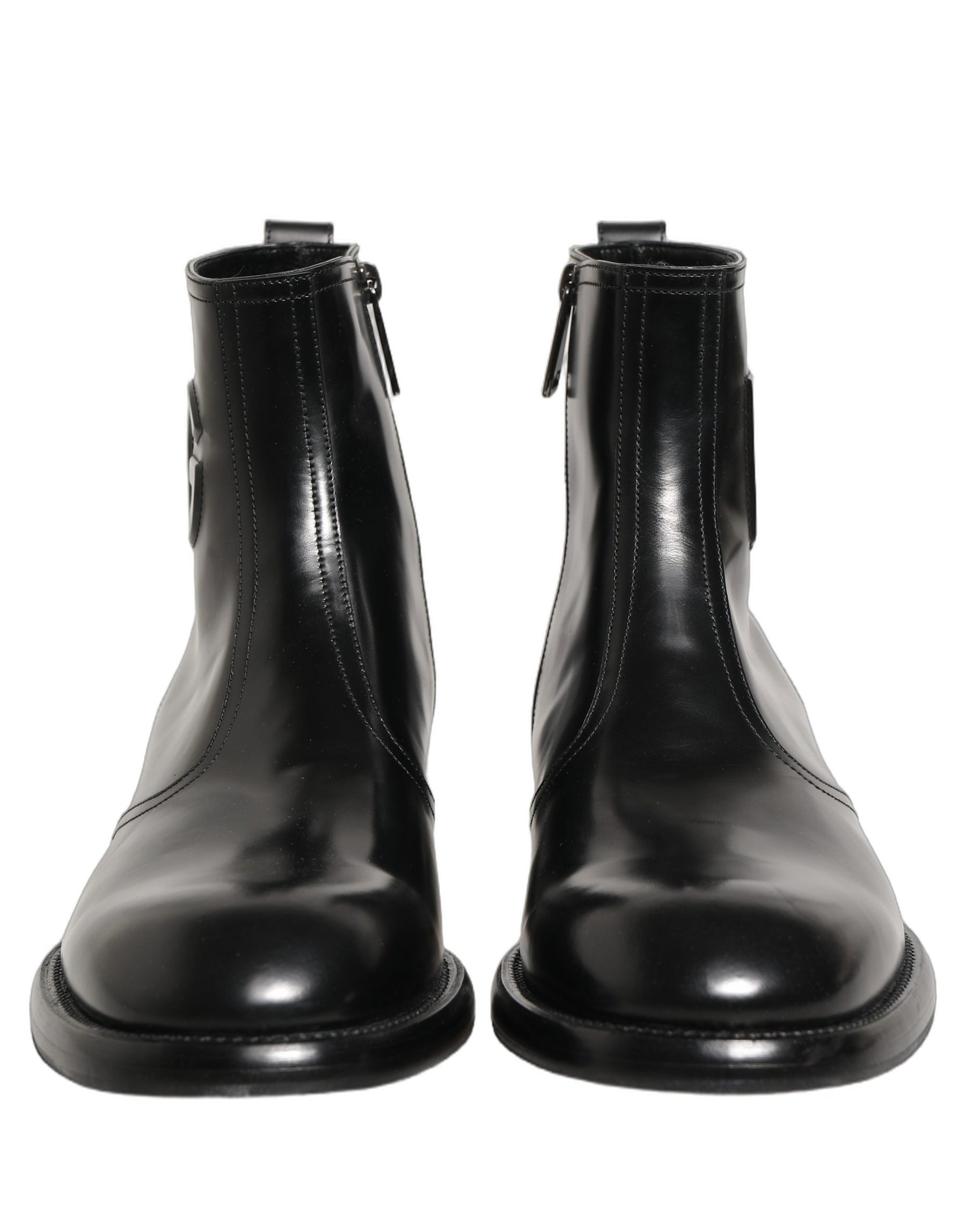Dolce & Gabbana Black Leather Embossed Logo Ankle Boots Shoes | Regal Royce