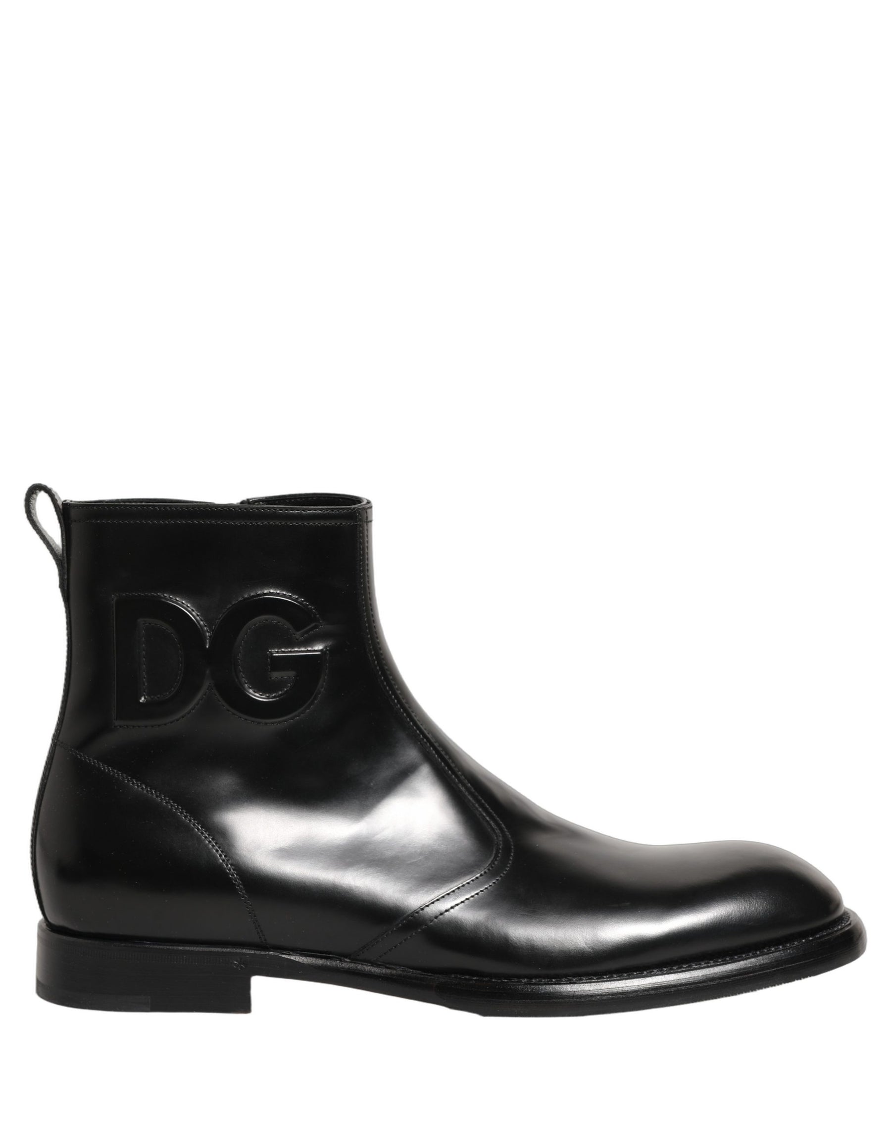 Dolce & Gabbana Black Leather Embossed Logo Ankle Boots Shoes | Regal Royce