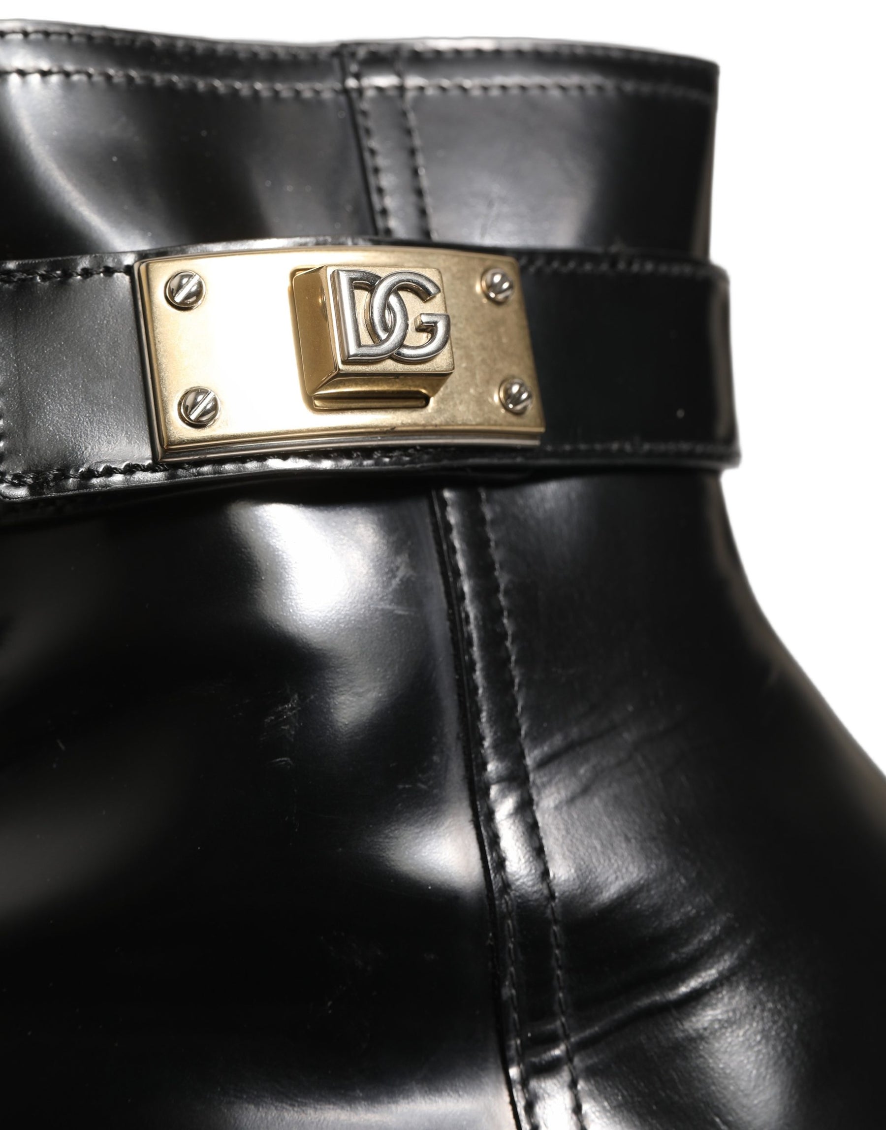 Dolce & Gabbana Black Leather Logo Buckle Mid Calf Boots Shoes | Regal Royce