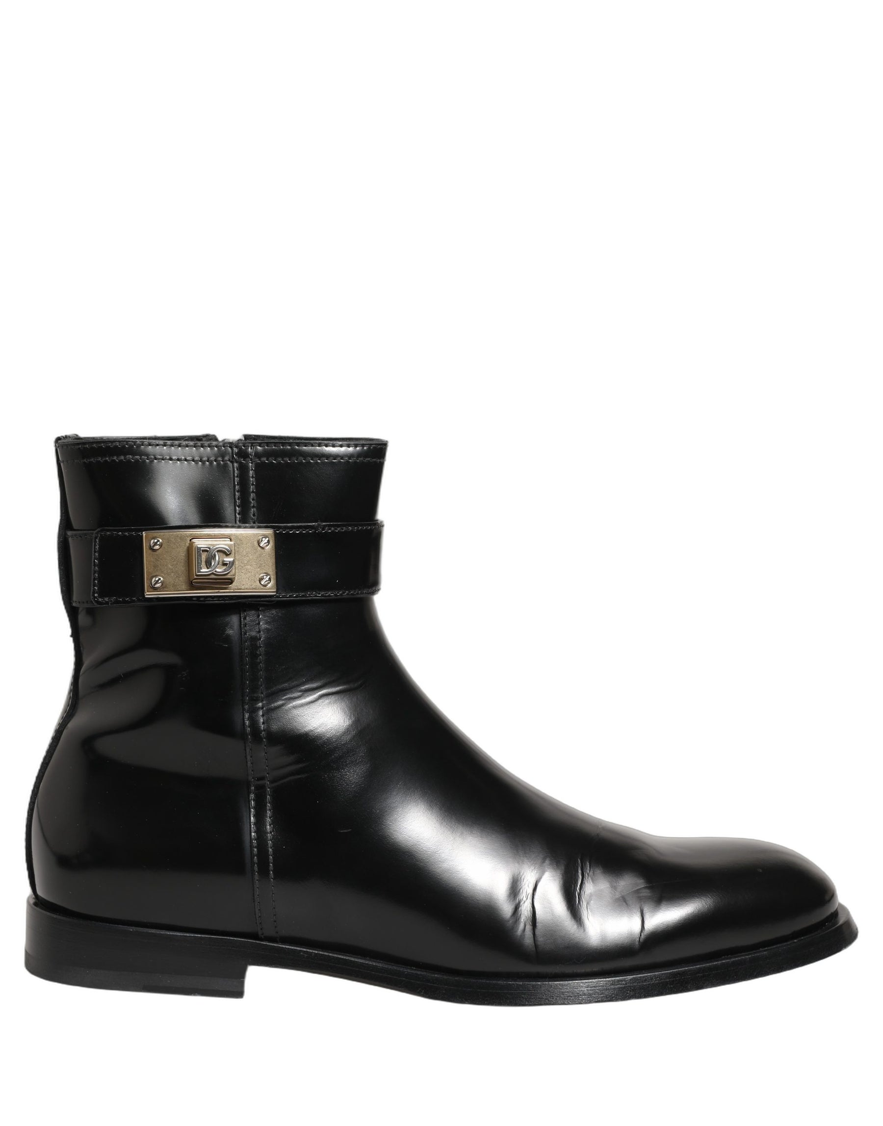 Dolce & Gabbana Black Leather Logo Buckle Mid Calf Boots Shoes | Regal Royce