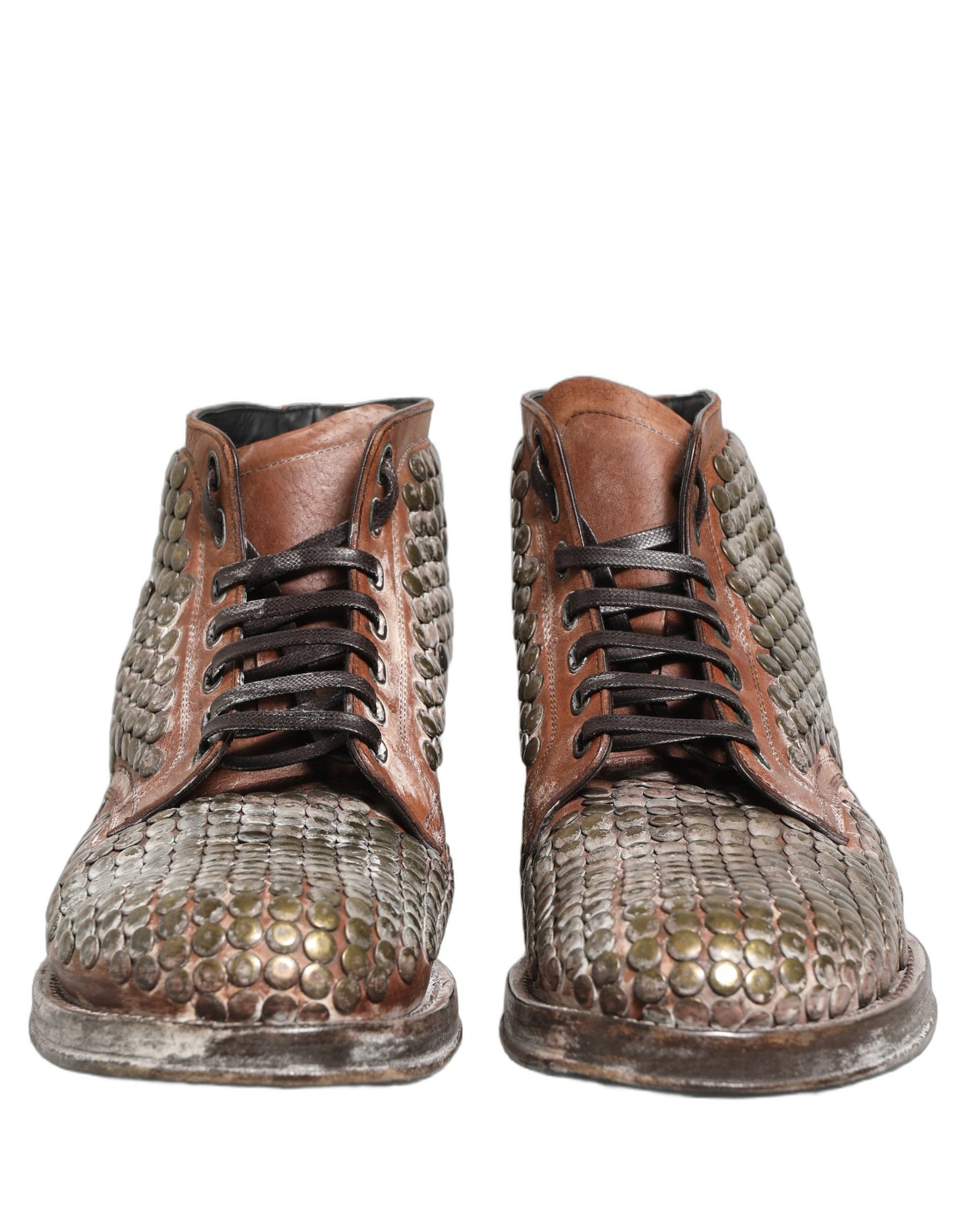 Dolce & Gabbana Brown Leather Runway Studs Ankle Boots Shoes | Regal Royce