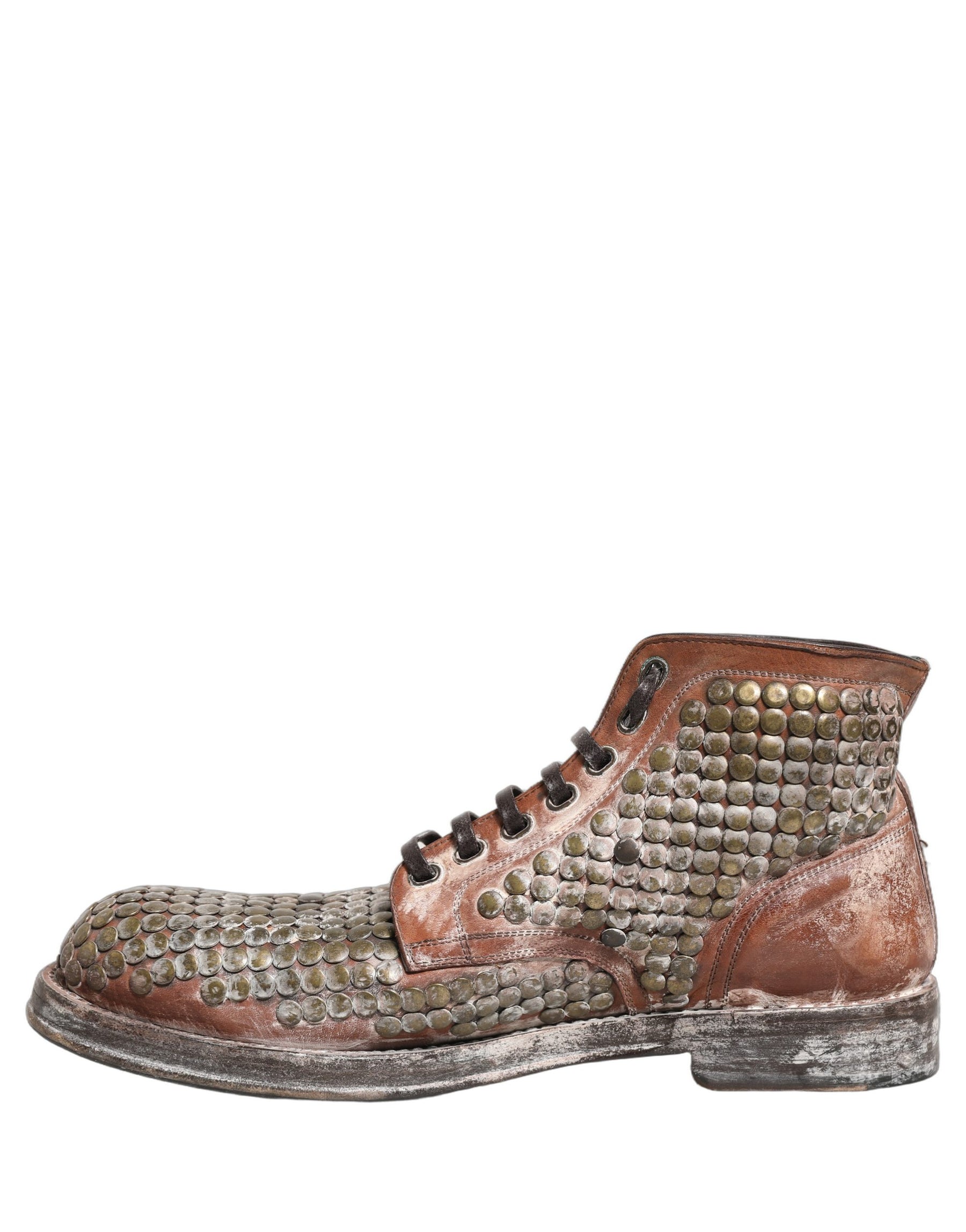 Dolce & Gabbana Brown Leather Runway Studs Ankle Boots Shoes | Regal Royce