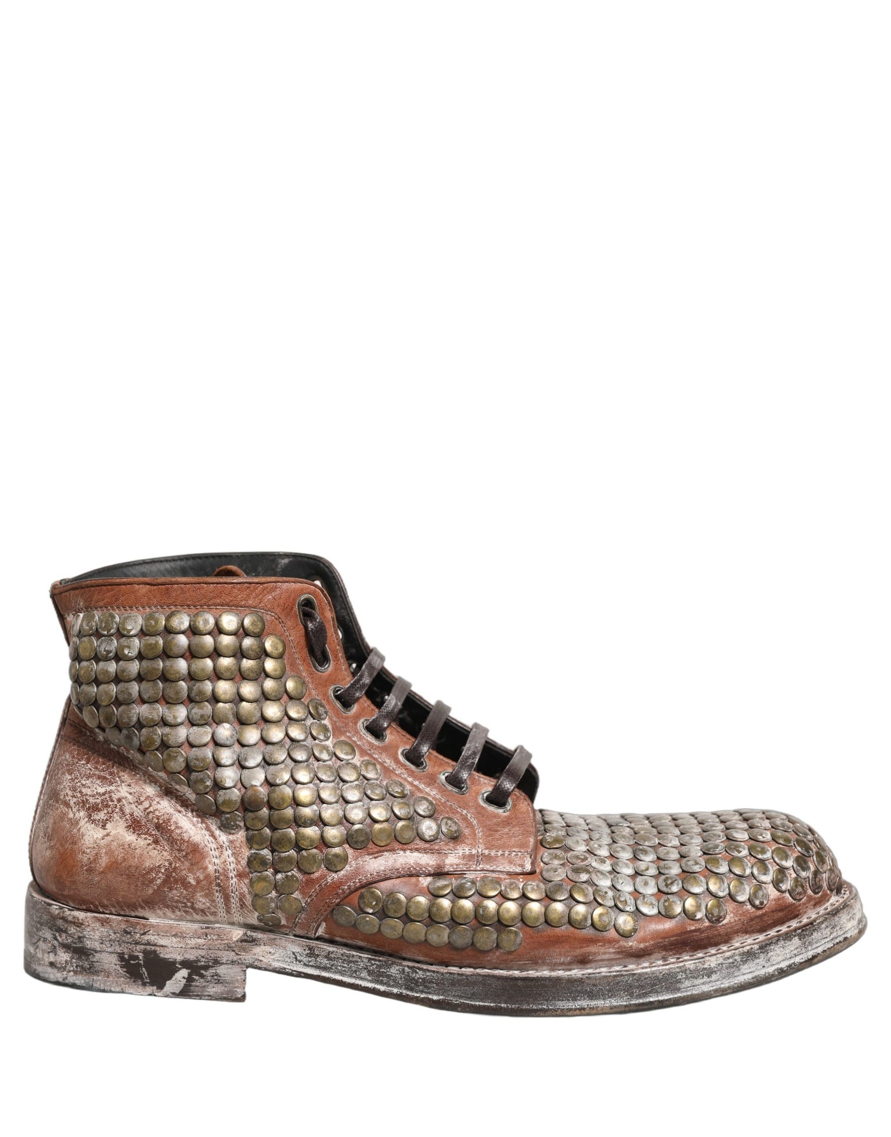 Dolce & Gabbana Brown Leather Runway Studs Ankle Boots Shoes | Regal Royce