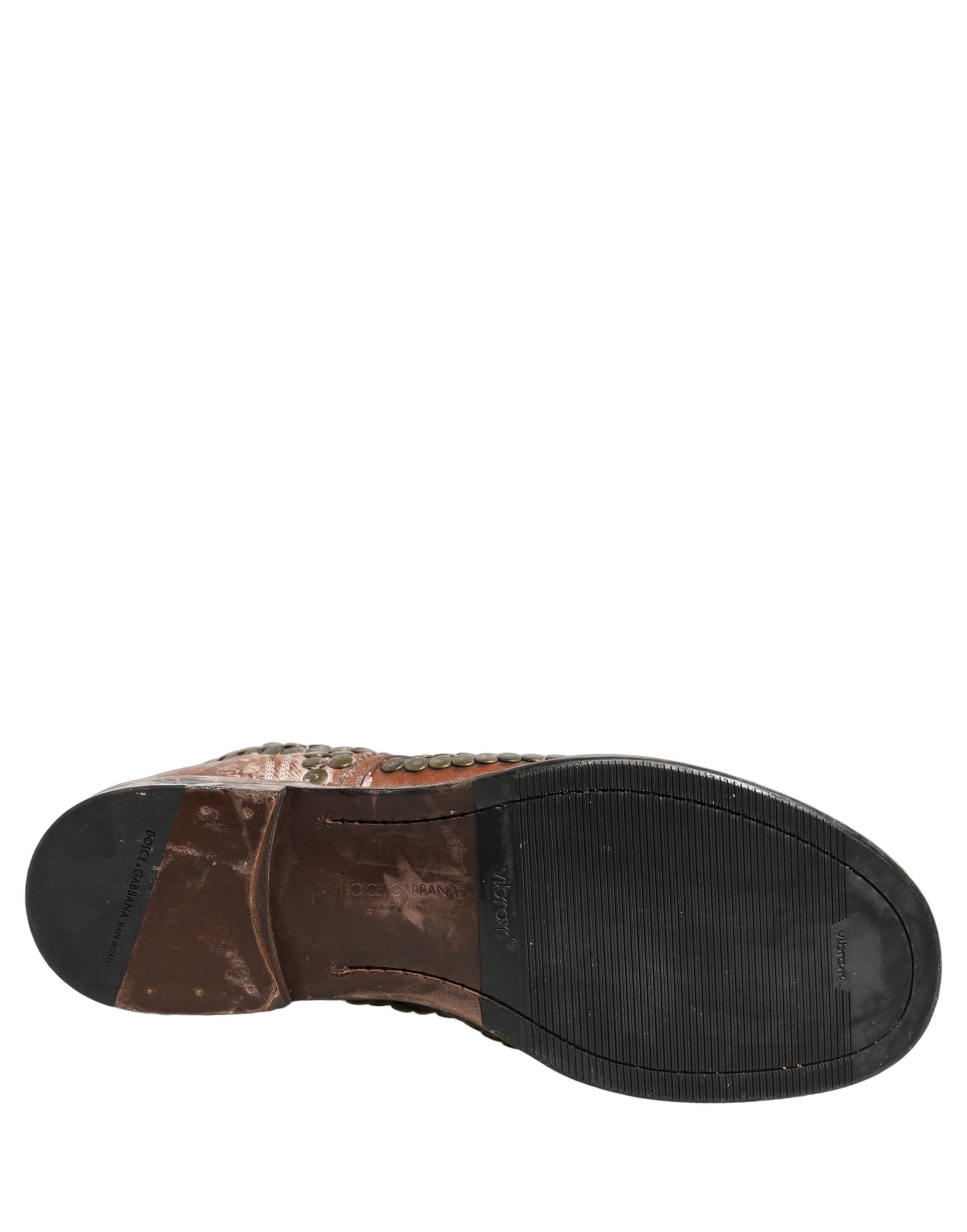 Dolce & Gabbana Brown Leather Runway Studs Ankle Boots Shoes | Regal Royce