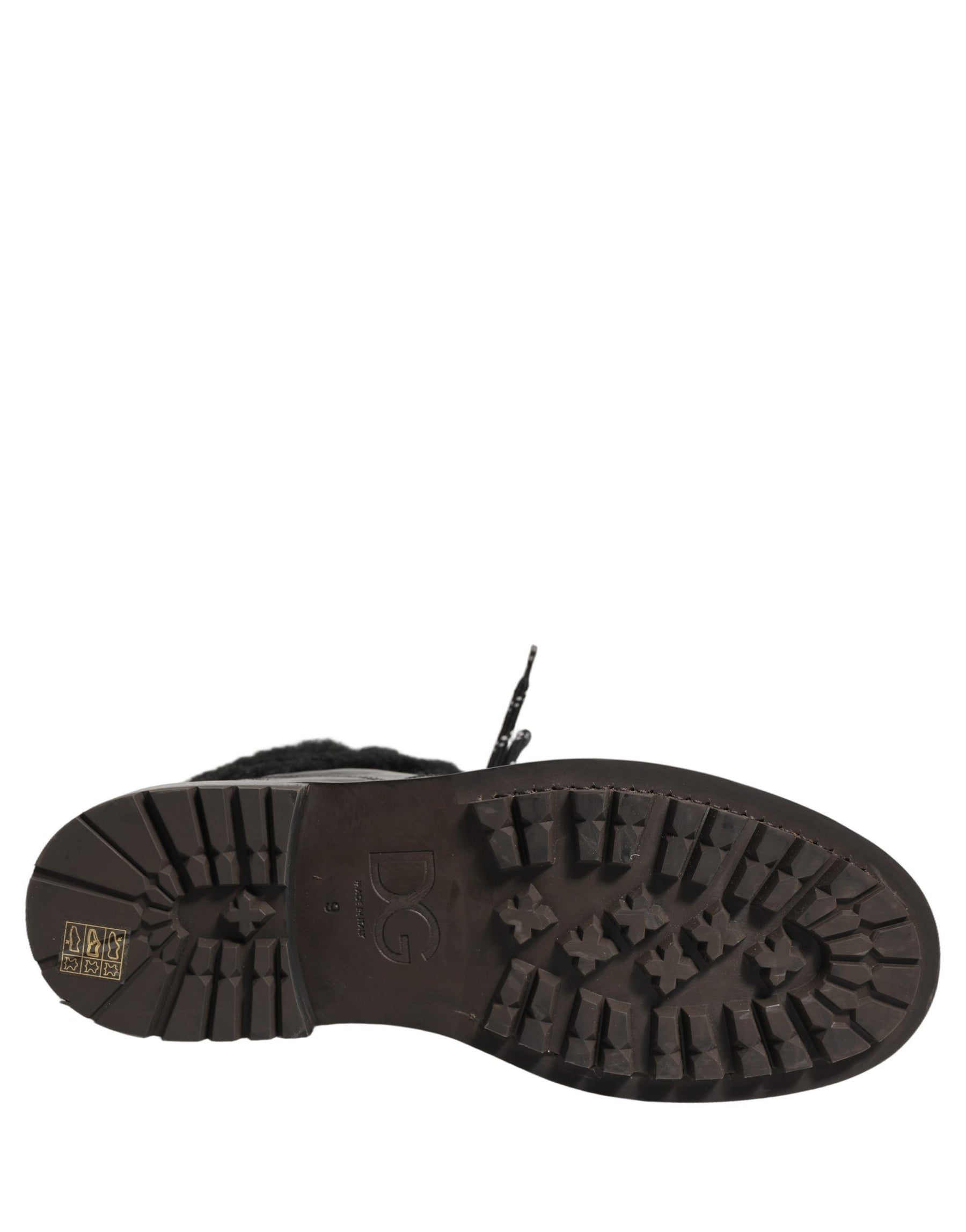 Dolce & Gabbana Black Trekking Fur Lace Leather Boots Shoes | Regal Royce