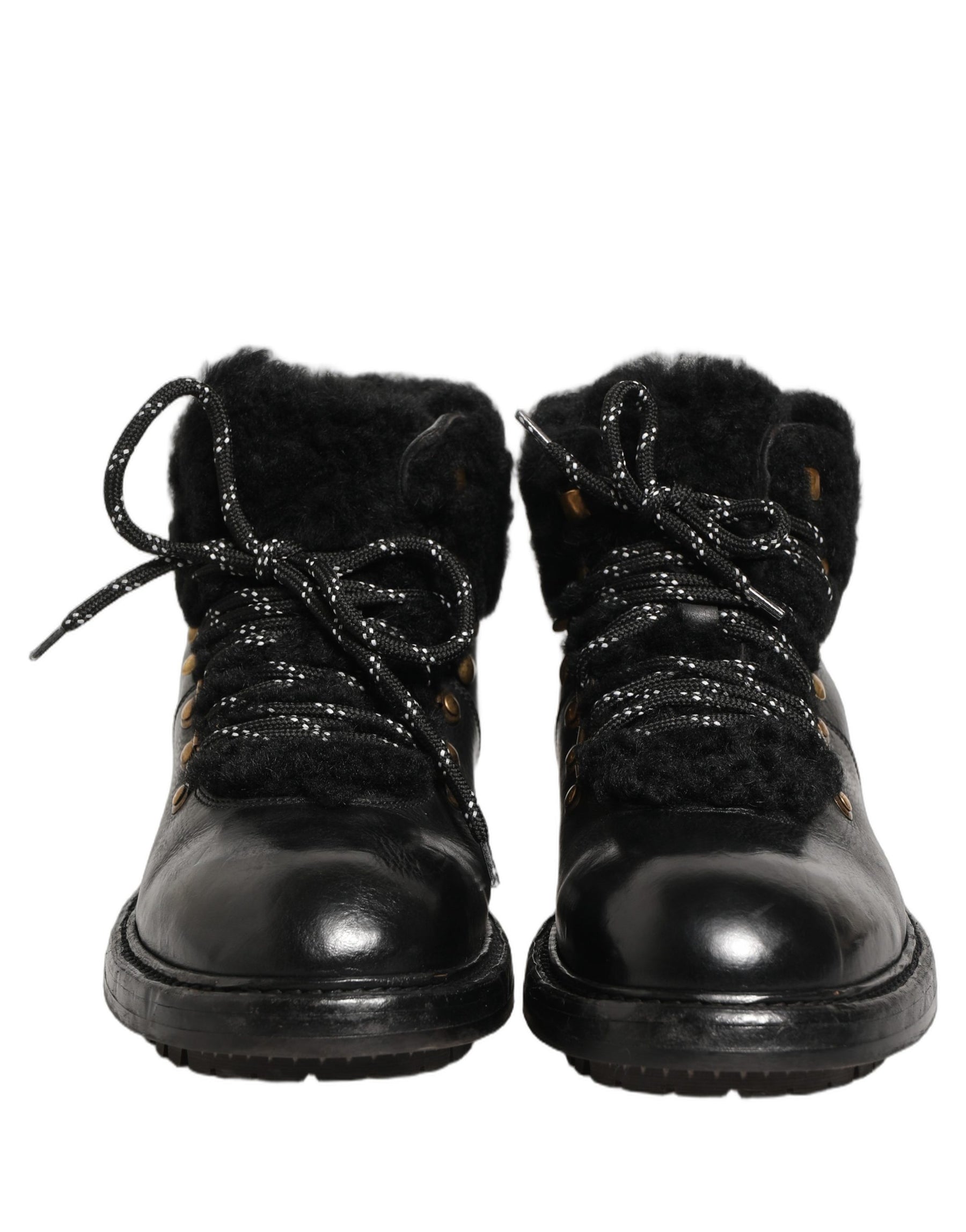Dolce & Gabbana Black Trekking Fur Lace Leather Boots Shoes | Regal Royce