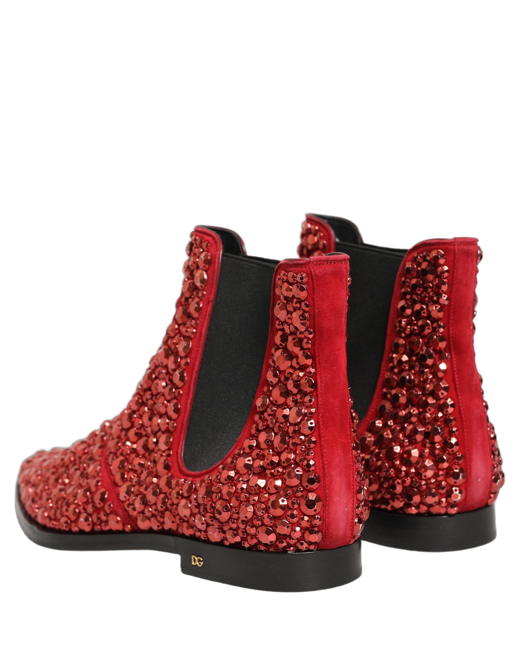 Dolce & Gabbana Red Embellished Chelsea Ankle Boots Shoes | Regal Royce