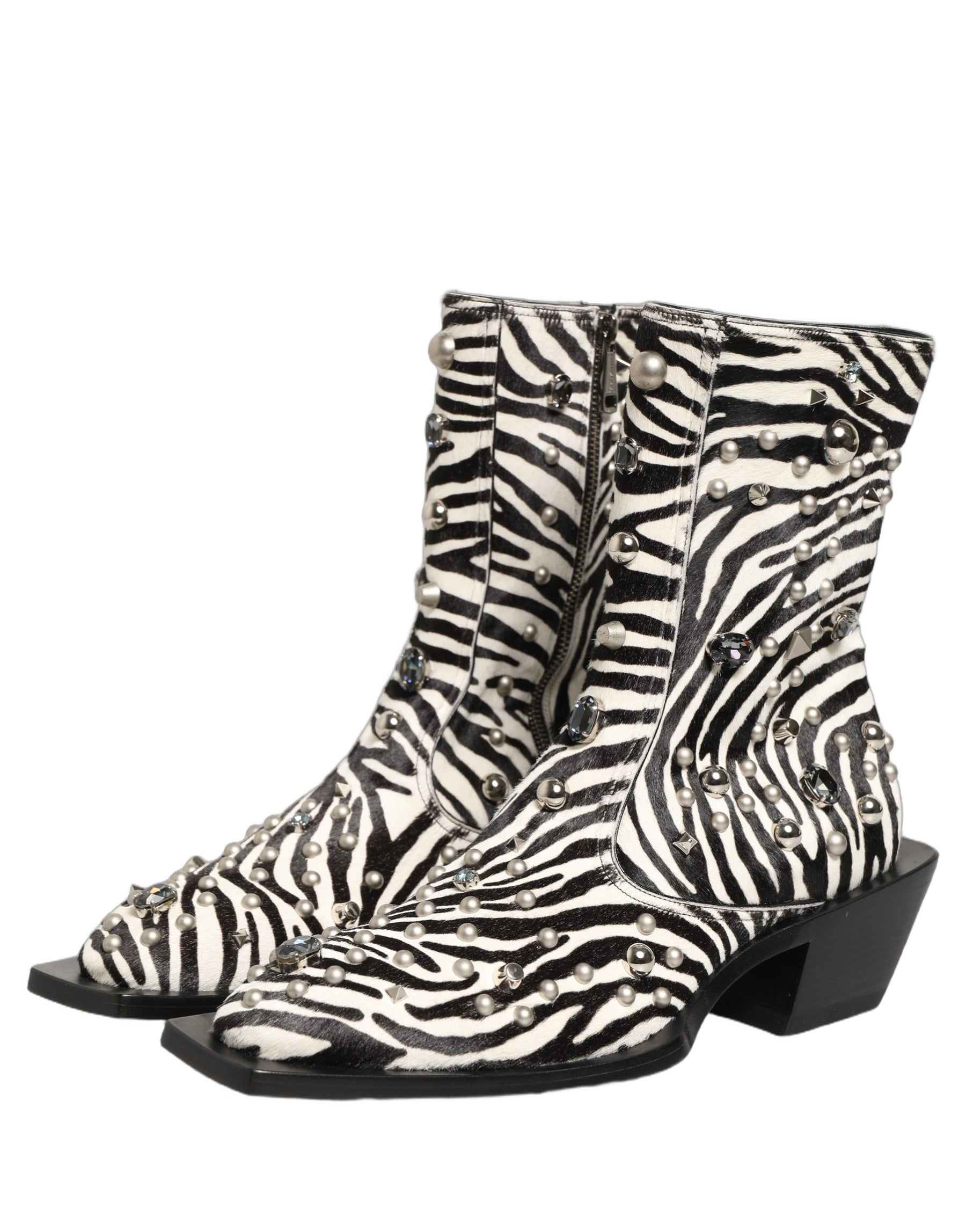 Dolce & Gabbana Black White Zebra Embellished Boots Shoes | Regal Royce