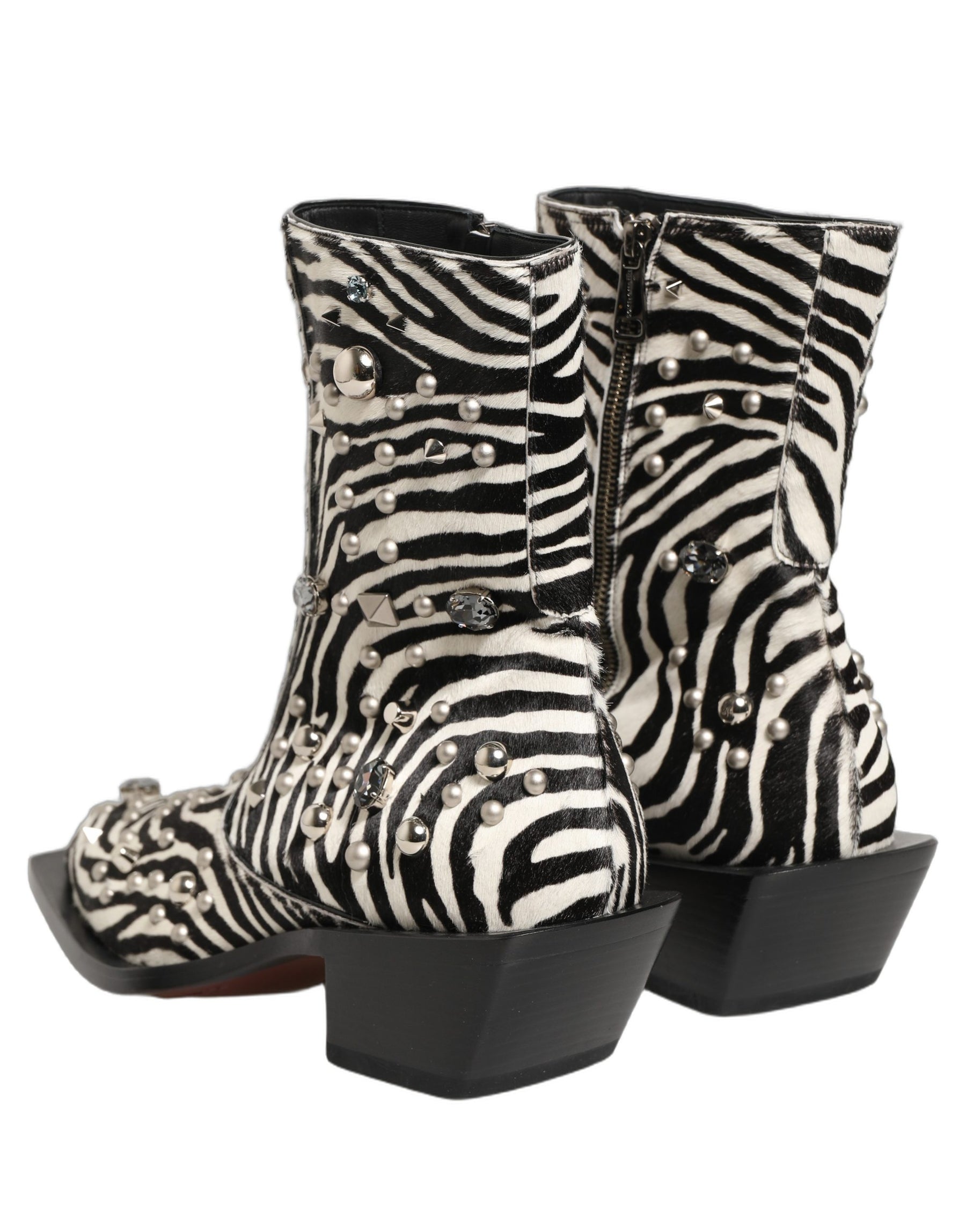 Dolce & Gabbana Black White Zebra Embellished Boots Shoes | Regal Royce