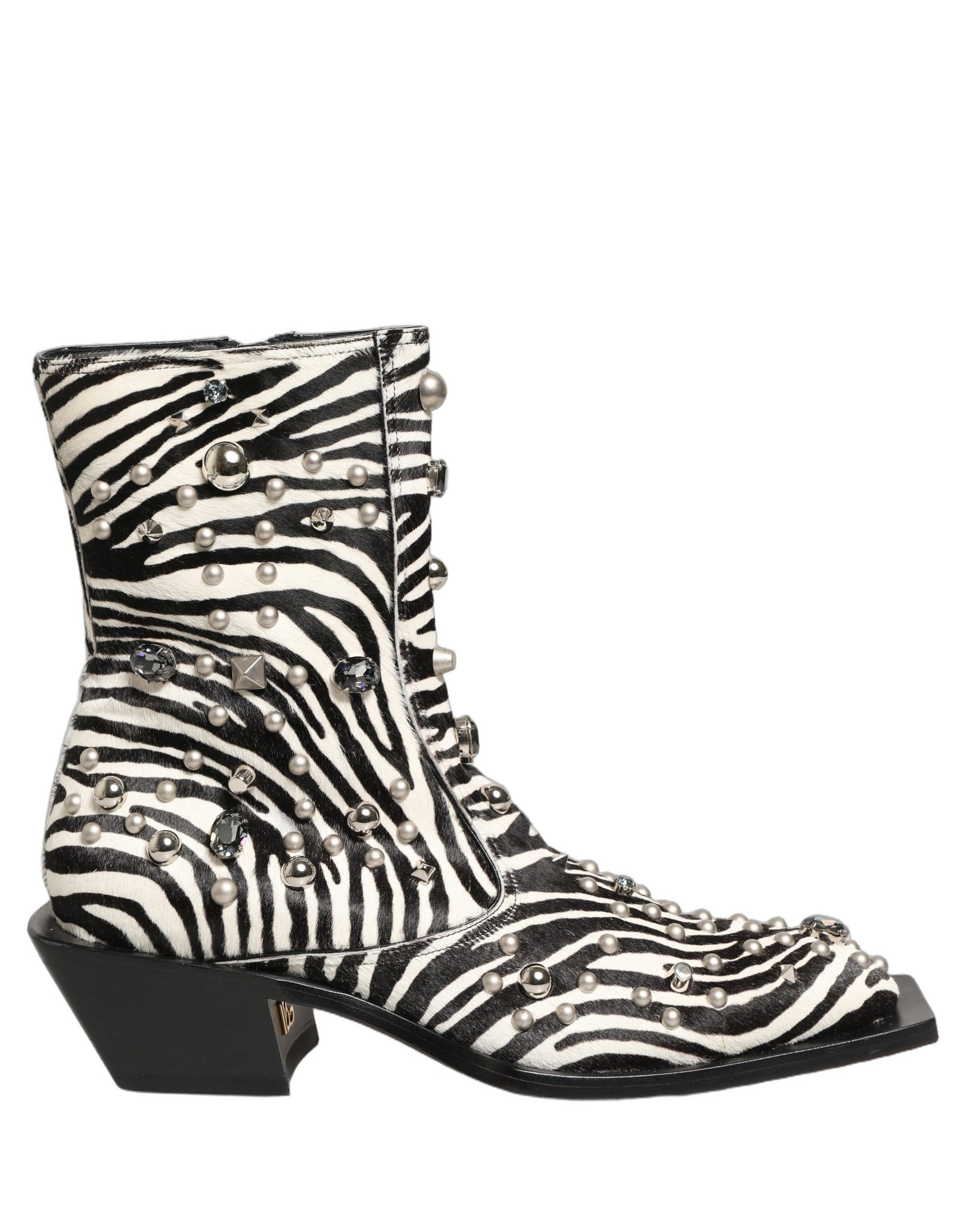 Dolce & Gabbana Black White Zebra Embellished Boots Shoes | Regal Royce