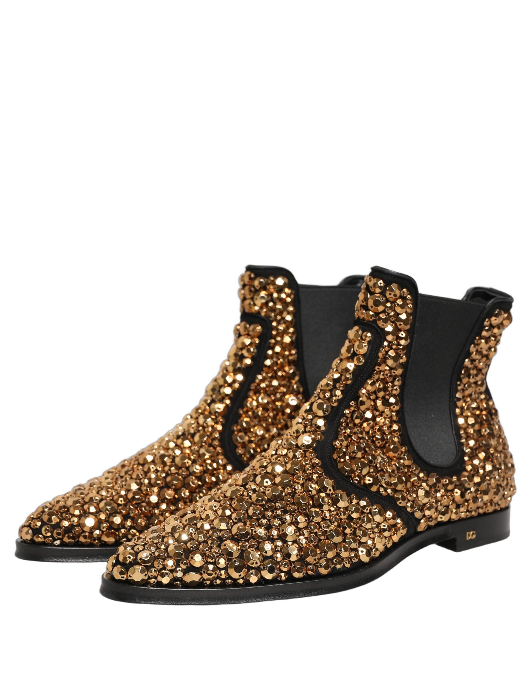 Dolce & Gabbana Gold Embellished Chelsea Ankle Boots Shoes | Regal Royce