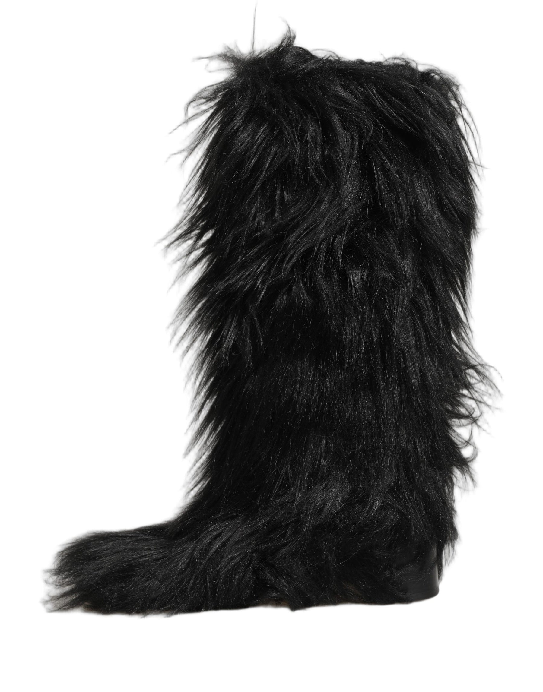 Dolce & Gabbana Black Faux Fur Mid Calf Winter Boots Shoes | Regal Royce