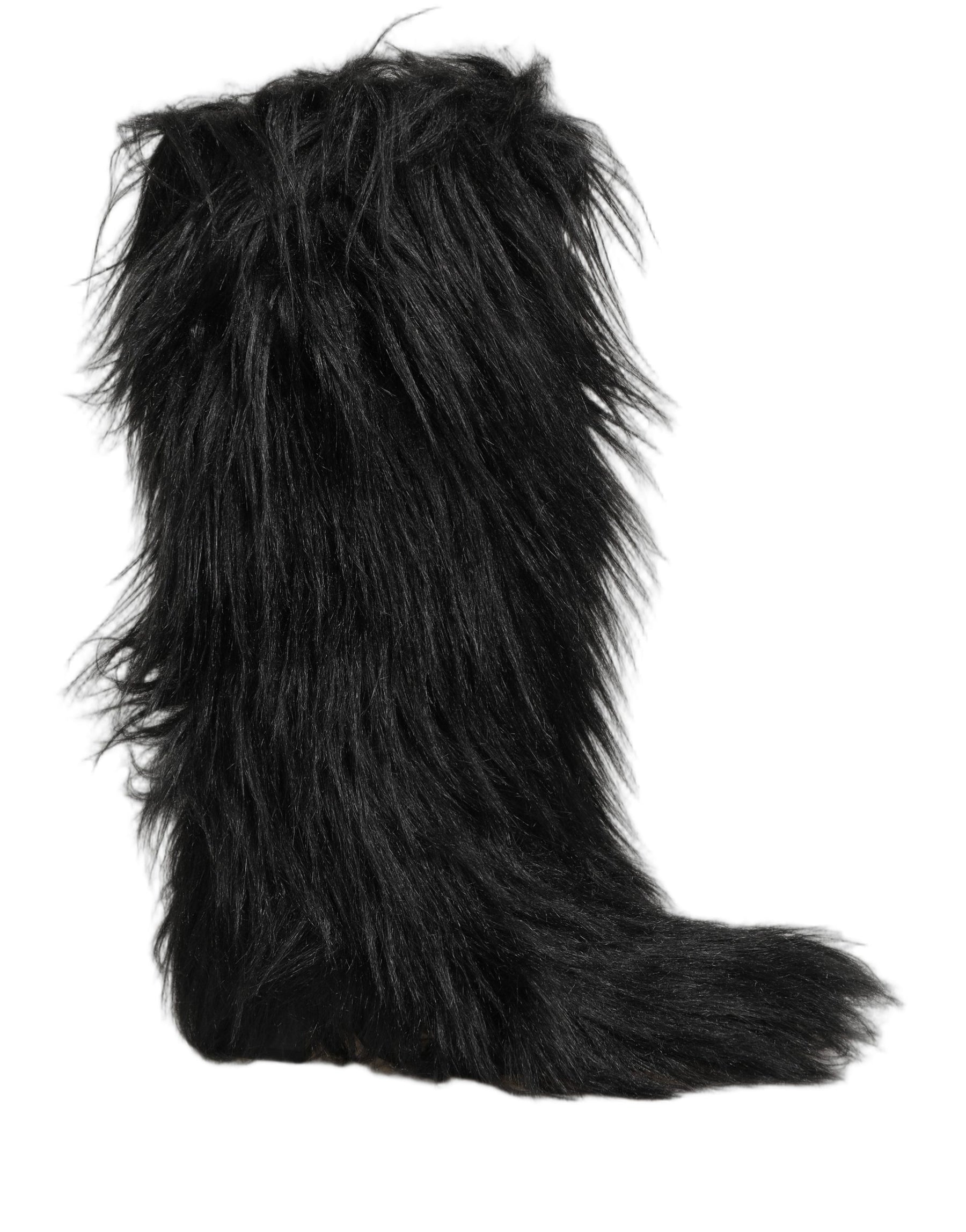 Dolce & Gabbana Black Faux Fur Mid Calf Winter Boots Shoes | Regal Royce