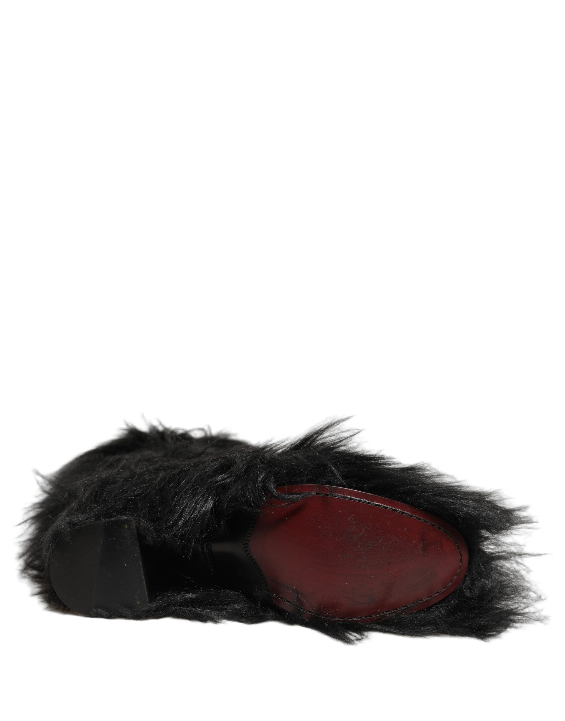 Dolce & Gabbana Black Faux Fur Mid Calf Winter Boots Shoes | Regal Royce