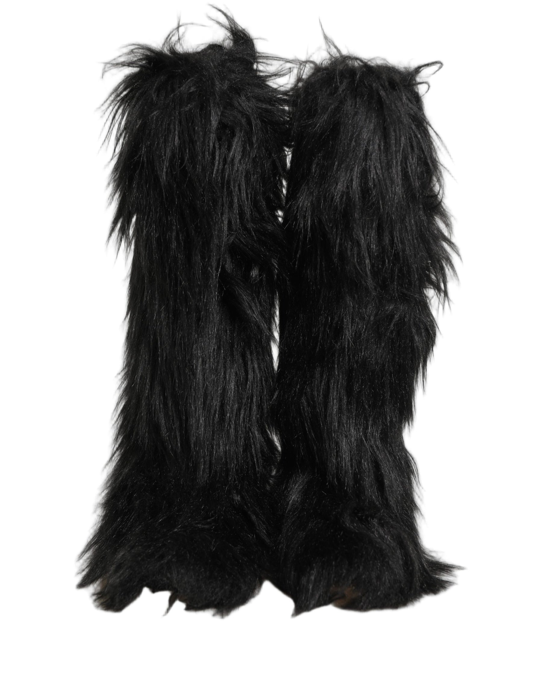 Dolce & Gabbana Black Faux Fur Mid Calf Winter Boots Shoes | Regal Royce
