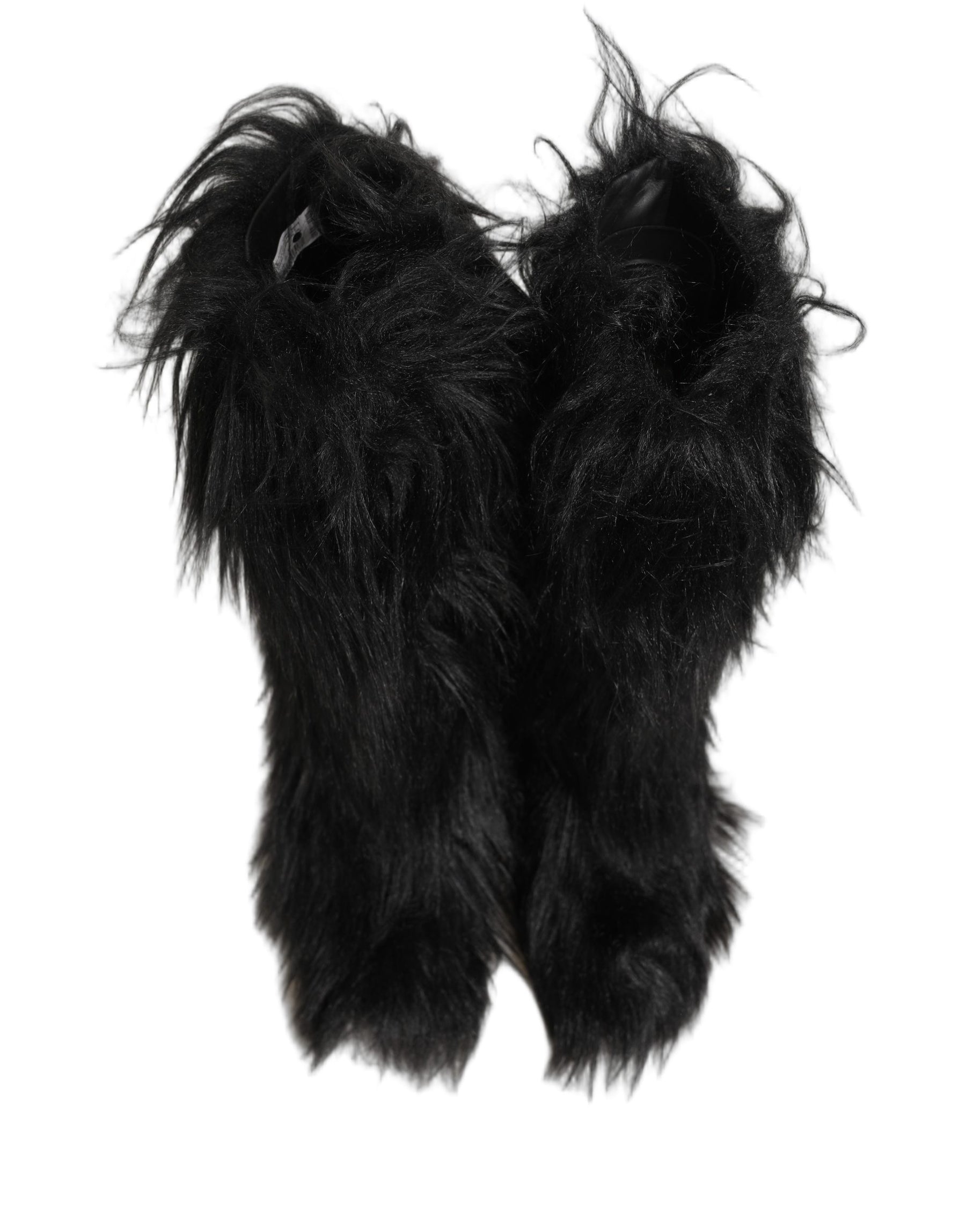Dolce & Gabbana Black Faux Fur Mid Calf Winter Boots Shoes | Regal Royce