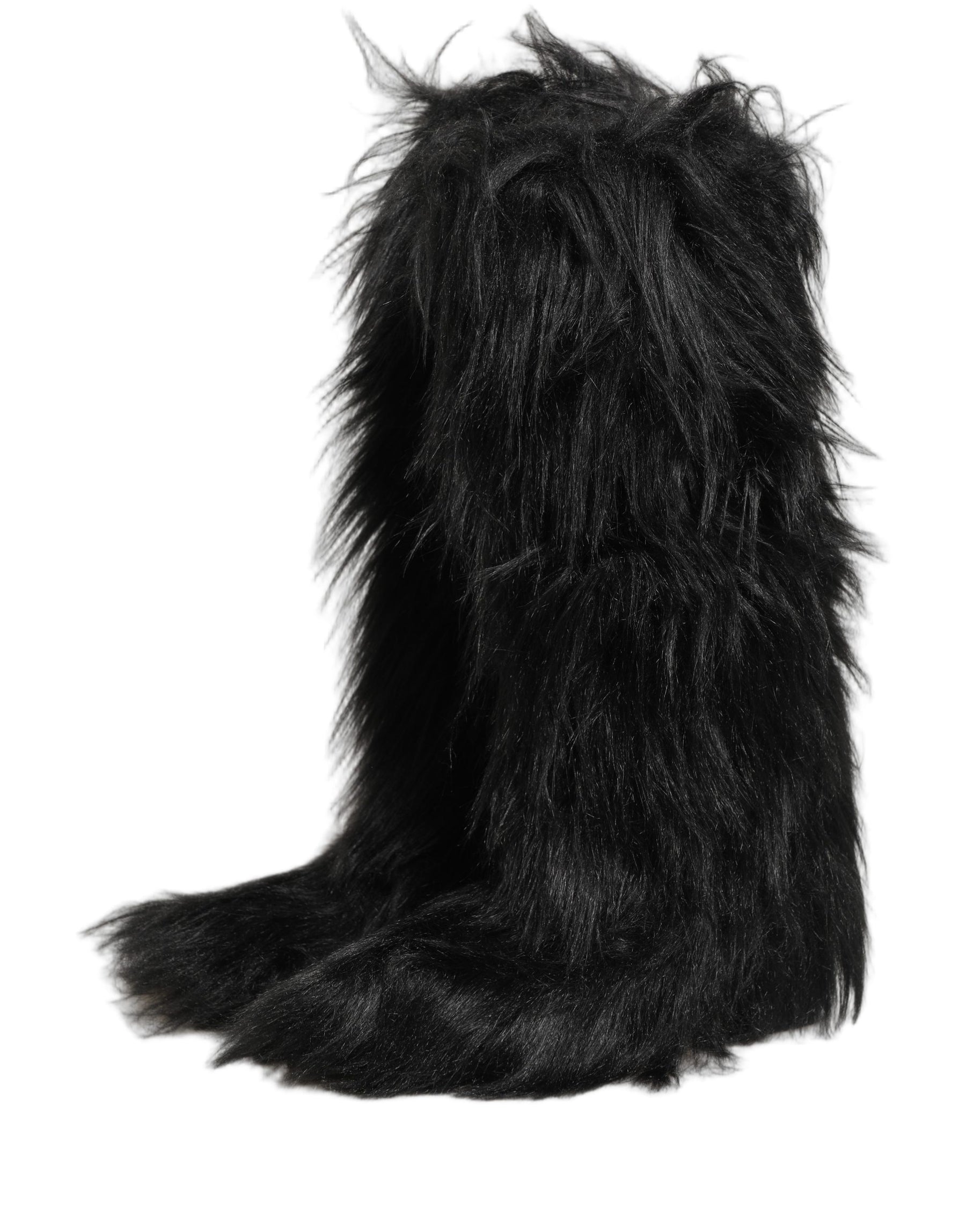Dolce & Gabbana Black Faux Fur Mid Calf Winter Boots Shoes | Regal Royce