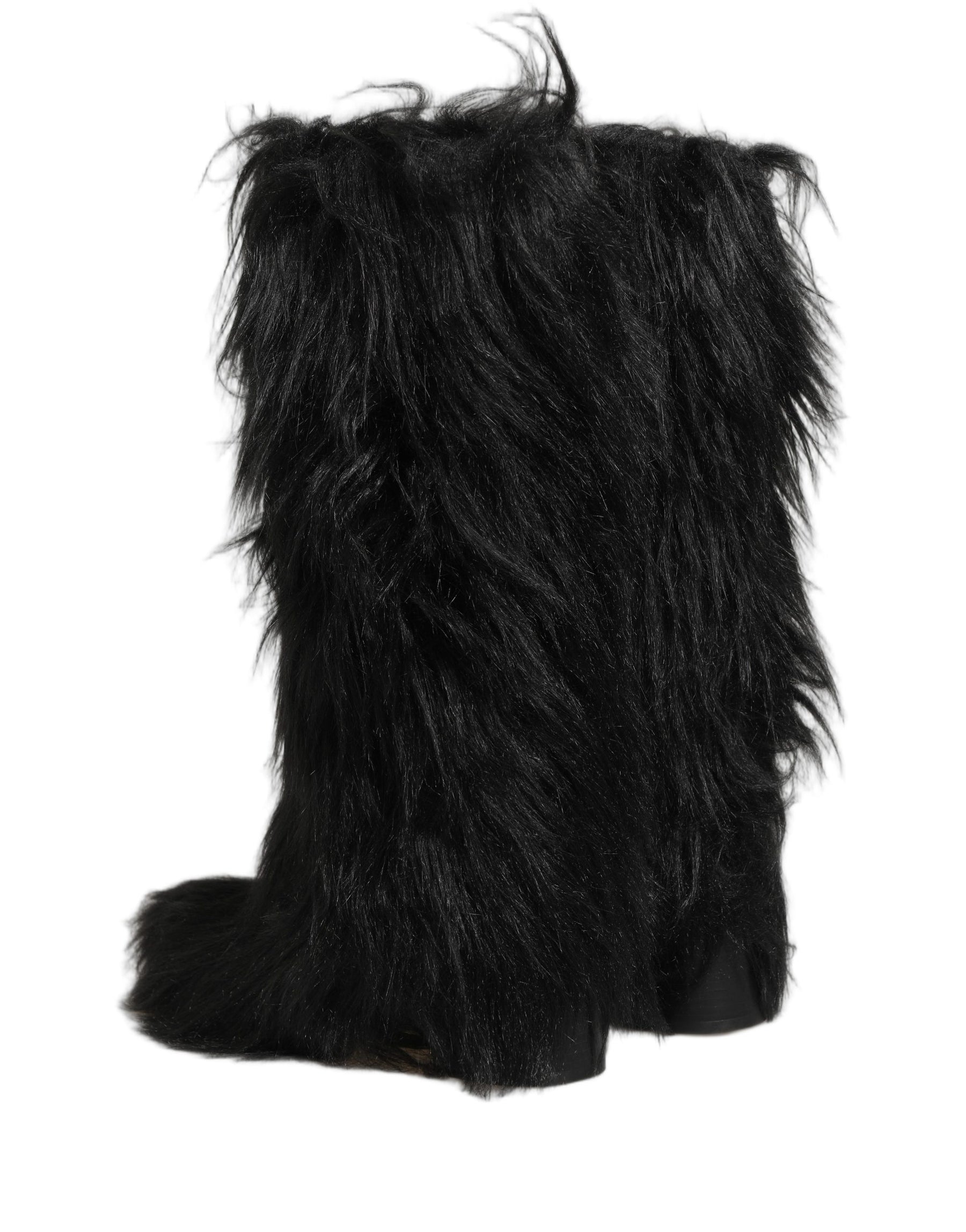 Dolce & Gabbana Black Faux Fur Mid Calf Winter Boots Shoes | Regal Royce